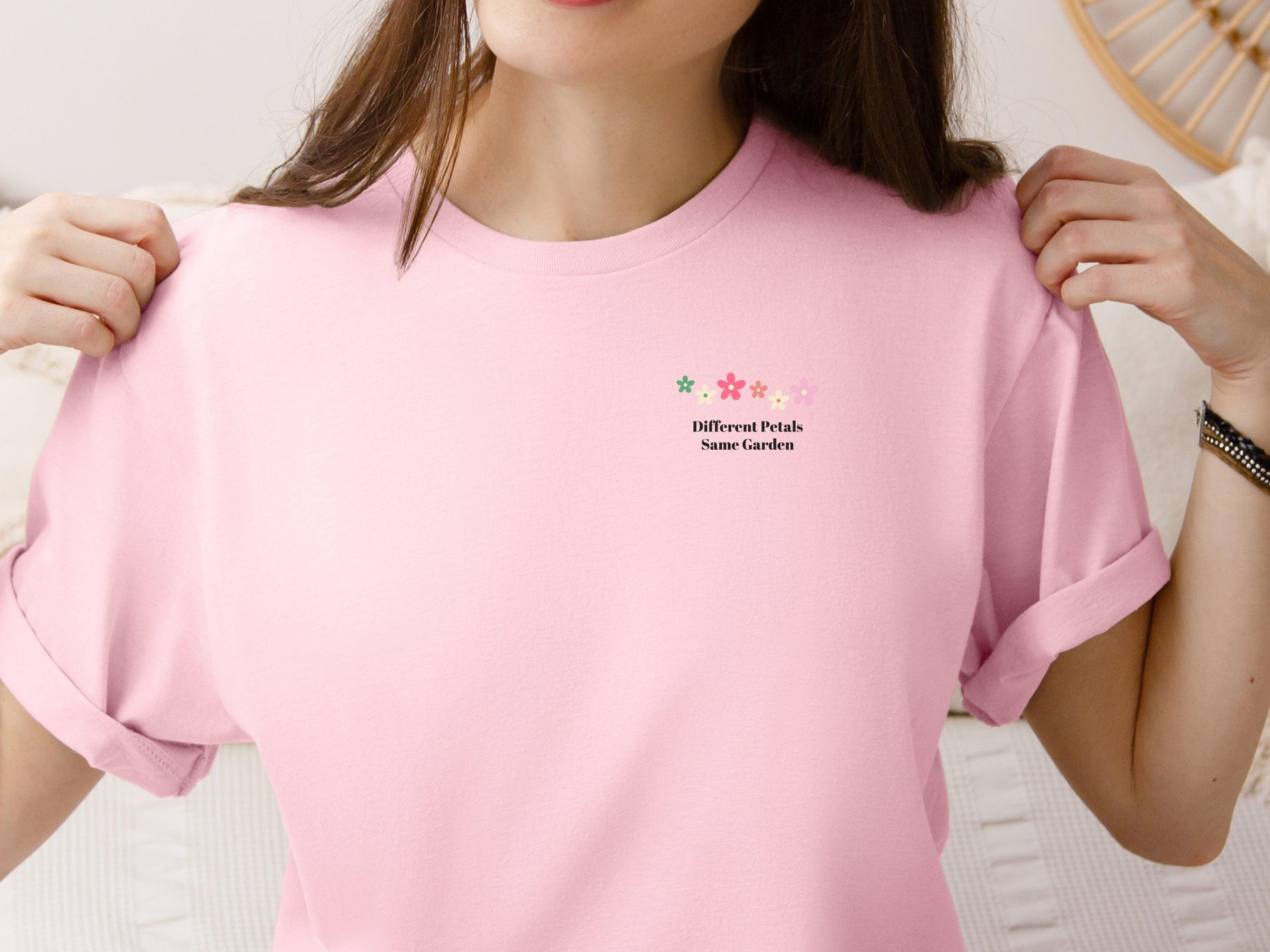 Different Petals Same Garden Tee w/ Back Print-Neurodiversity, ADHD & Autism Awareness & Acceptance T-Shirt by Daily Bloom