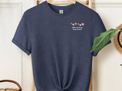 Different Petals Same Garden Tee w/ Back Print-Heather Navy-Neurodiversity, ADHD & Autism Awareness & Acceptance T-Shirt by Daily Bloom