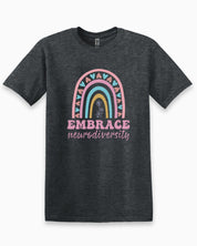 Embrace Neurodiversity Tee-Dark Heather Grey-Neurodiversity, ADHD & Autism Awareness & Acceptance T-Shirt by Daily Bloom