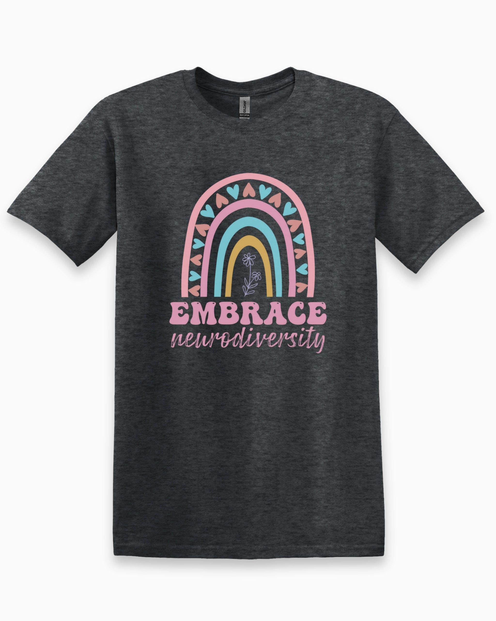 Embrace Neurodiversity Tee-Dark Heather Grey-Neurodiversity, ADHD & Autism Awareness & Acceptance T-Shirt by Daily Bloom