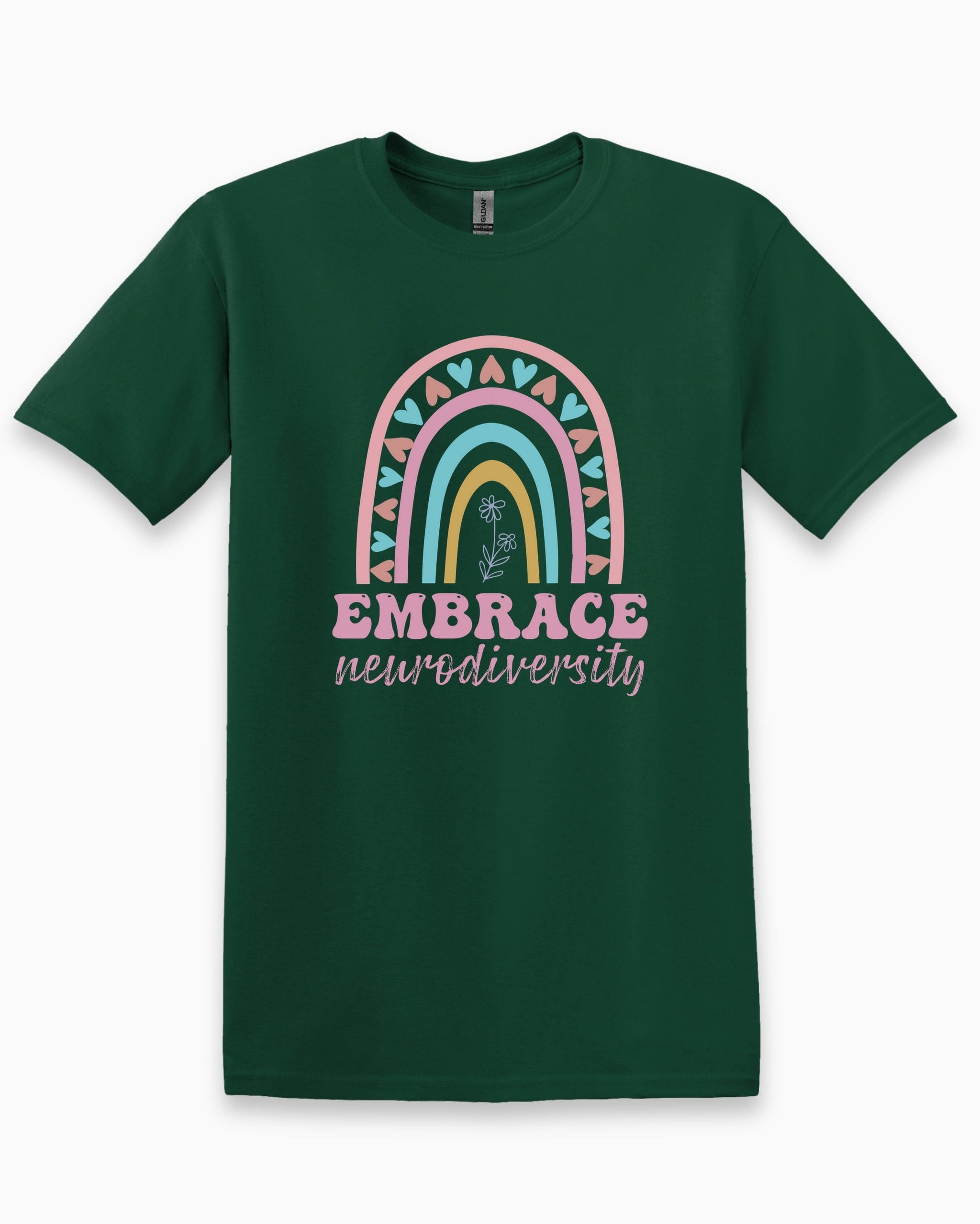 Embrace Neurodiversity Tee-Forest Green-Neurodiversity, ADHD & Autism Awareness & Acceptance T-Shirt by Daily Bloom