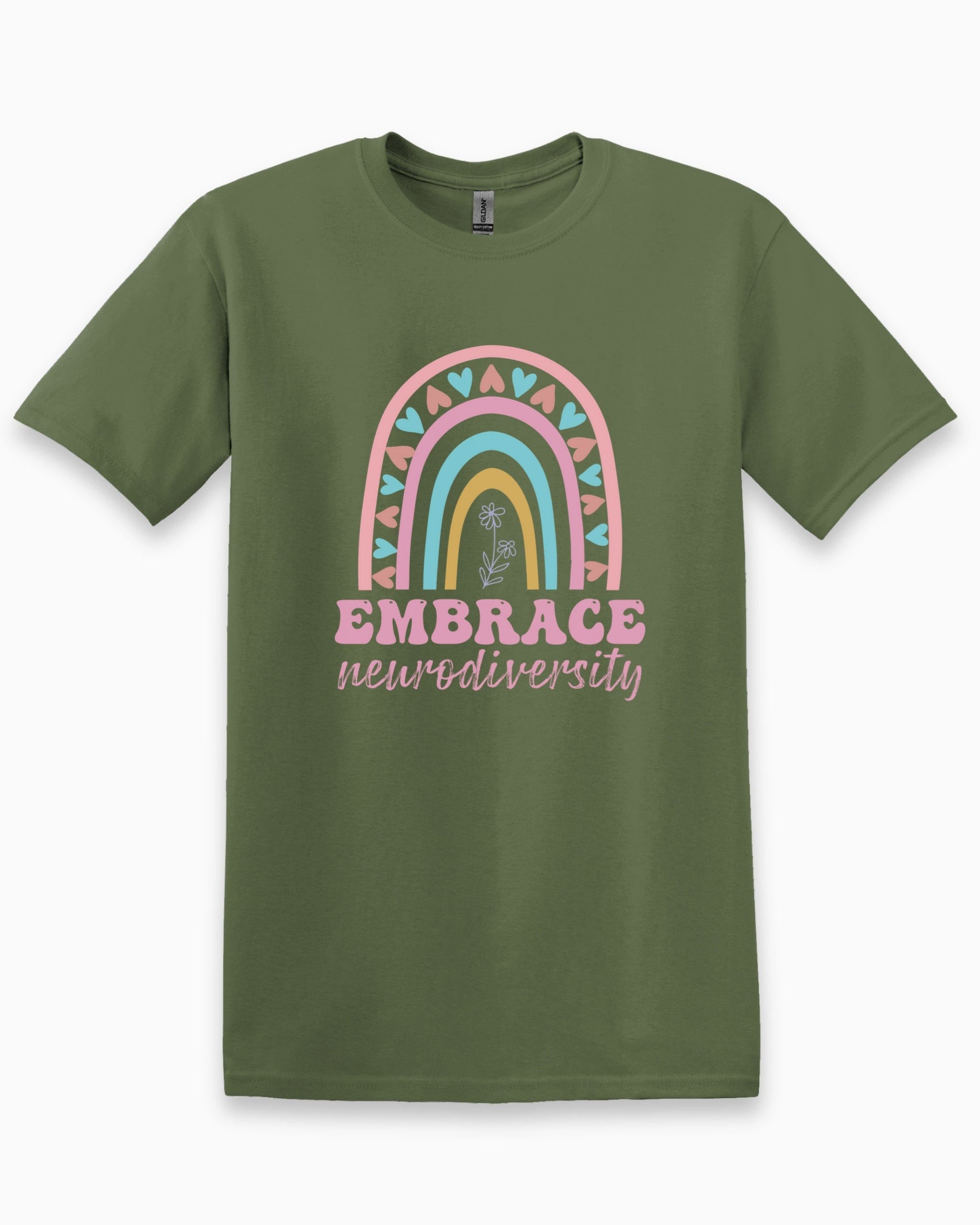 Embrace Neurodiversity Tee-Military Green-Neurodiversity, ADHD & Autism Awareness & Acceptance T-Shirt by Daily Bloom