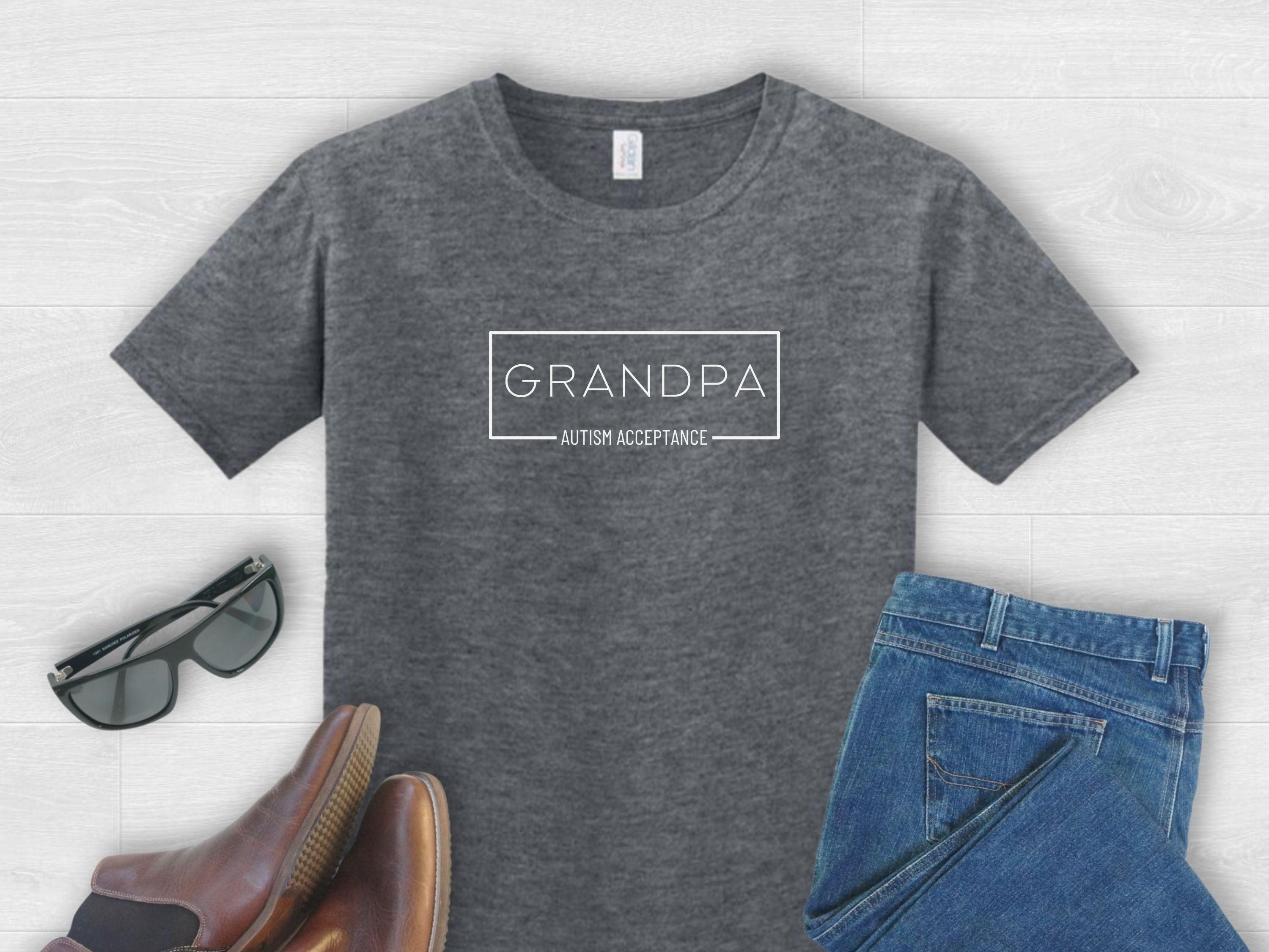 Grandpa Autism Acceptance Box Tee-Dark Heather-Neurodiversity, ADHD & Autism Awareness & Acceptance T-Shirt by Daily Bloom