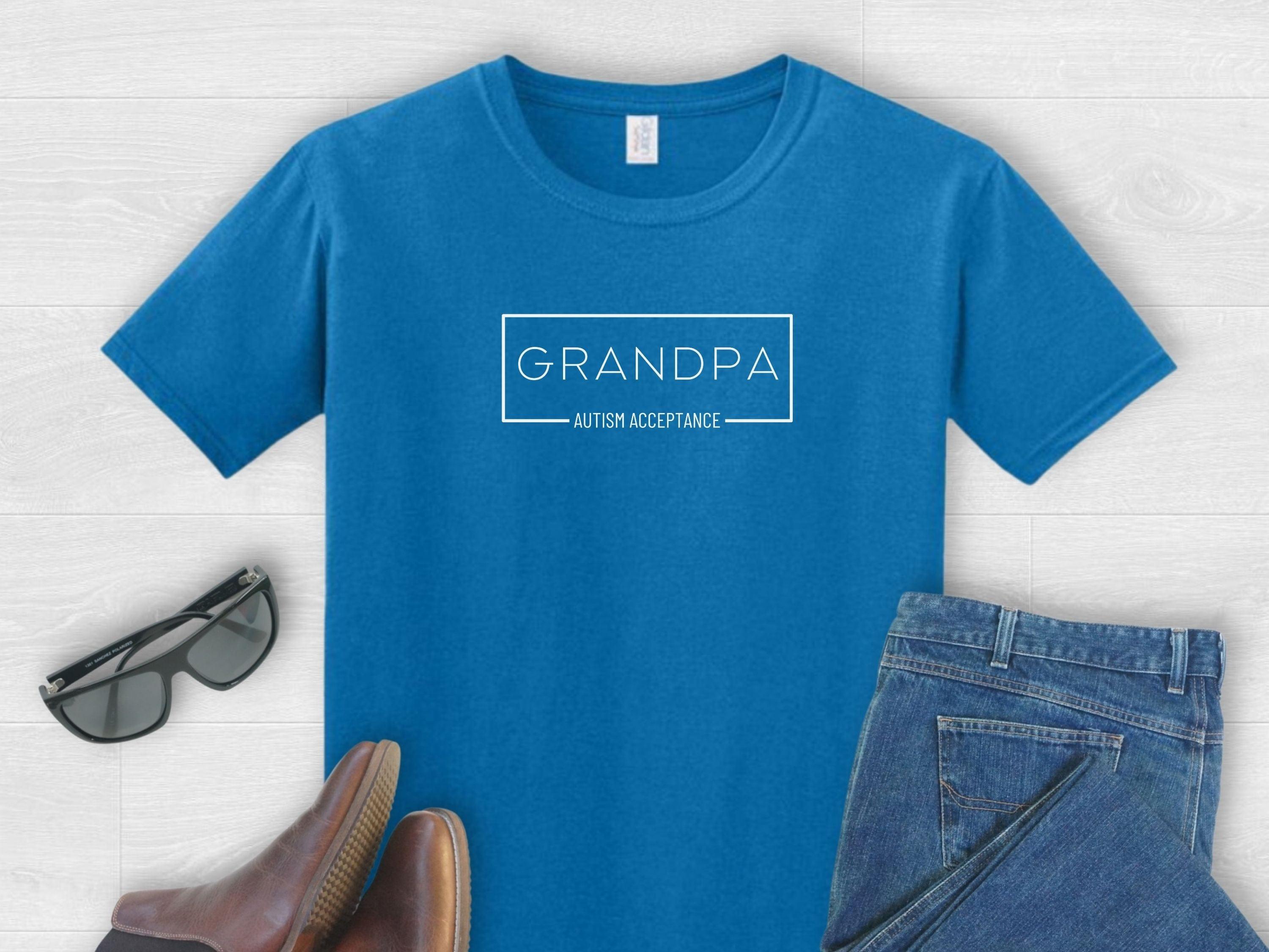 Grandpa Autism Acceptance Box Tee-Sapphire-Neurodiversity, ADHD & Autism Awareness & Acceptance T-Shirt by Daily Bloom