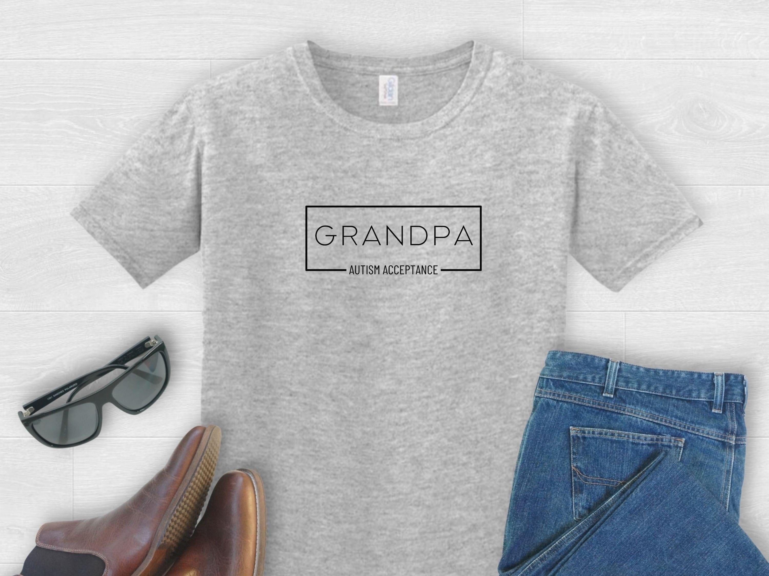 Grandpa Autism Acceptance Box Tee-Sport Grey-Neurodiversity, ADHD & Autism Awareness & Acceptance T-Shirt by Daily Bloom