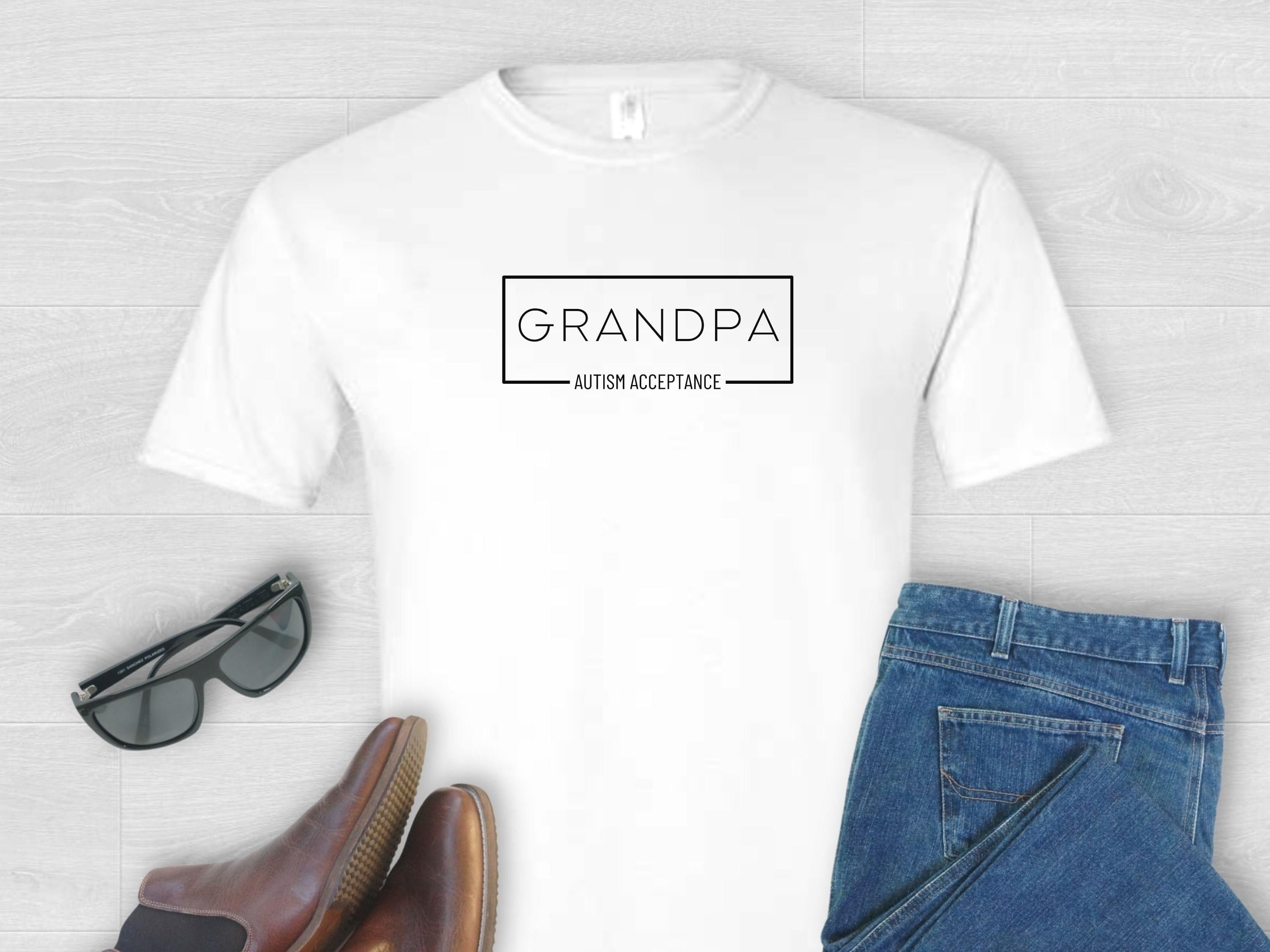 Grandpa Autism Acceptance Box Tee-White-Neurodiversity, ADHD & Autism Awareness & Acceptance T-Shirt by Daily Bloom