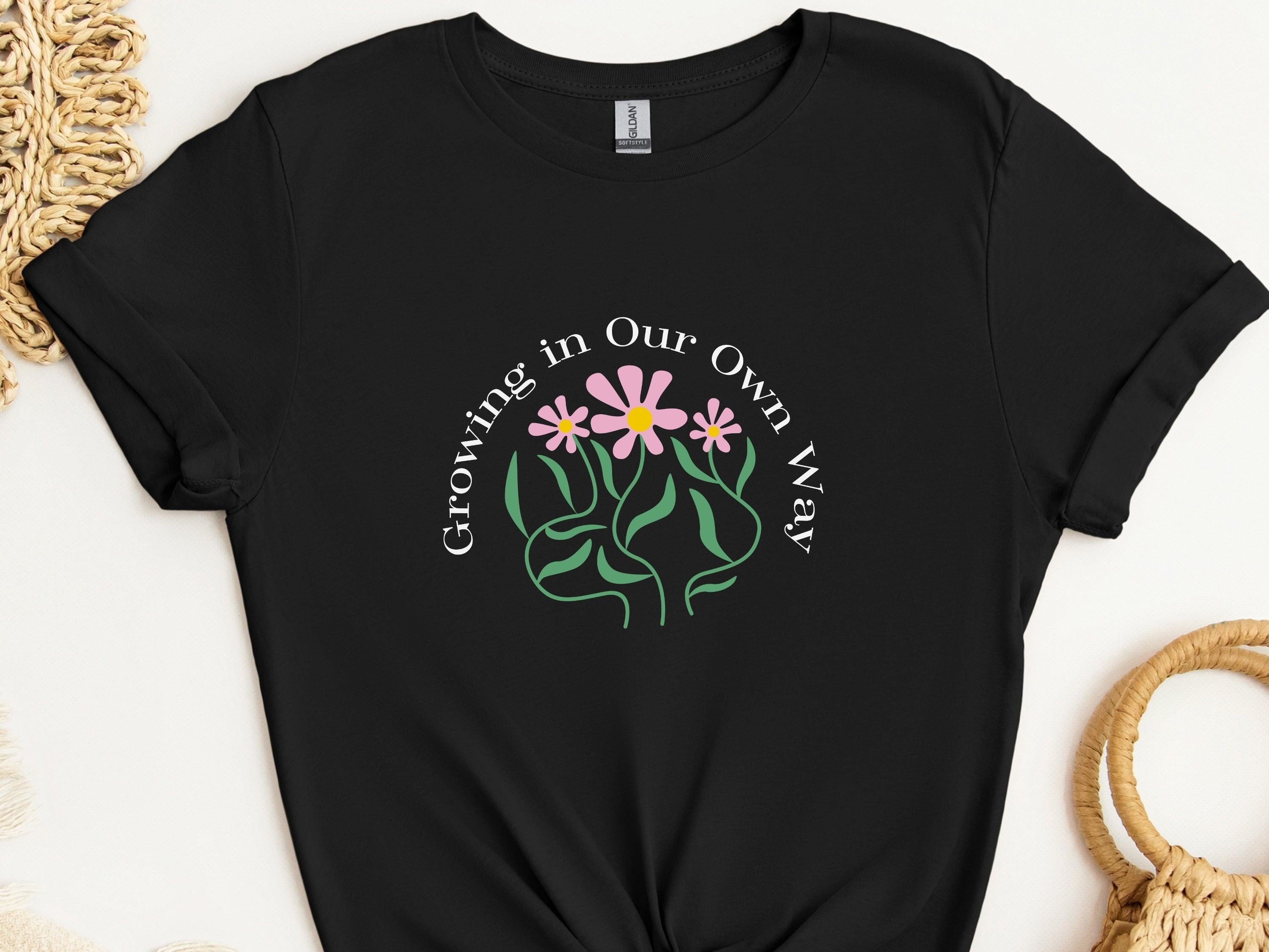 Growing In Our Own Way Tee-Black-Neurodiversity, ADHD & Autism Awareness & Acceptance T-Shirt by Daily Bloom