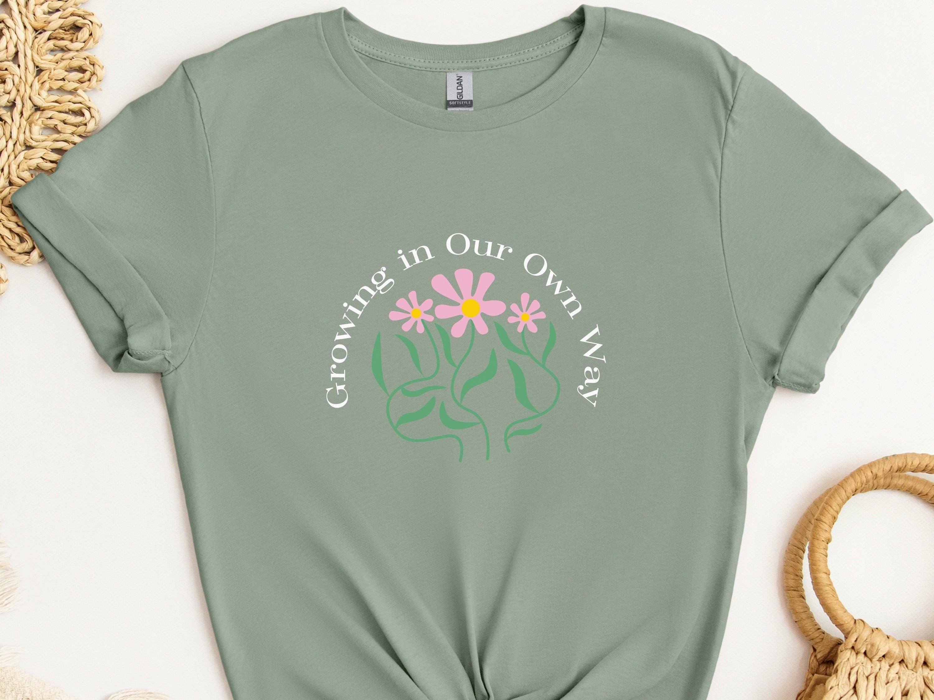 Growing In Our Own Way Tee-Sage-Neurodiversity, ADHD & Autism Awareness & Acceptance T-Shirt by Daily Bloom