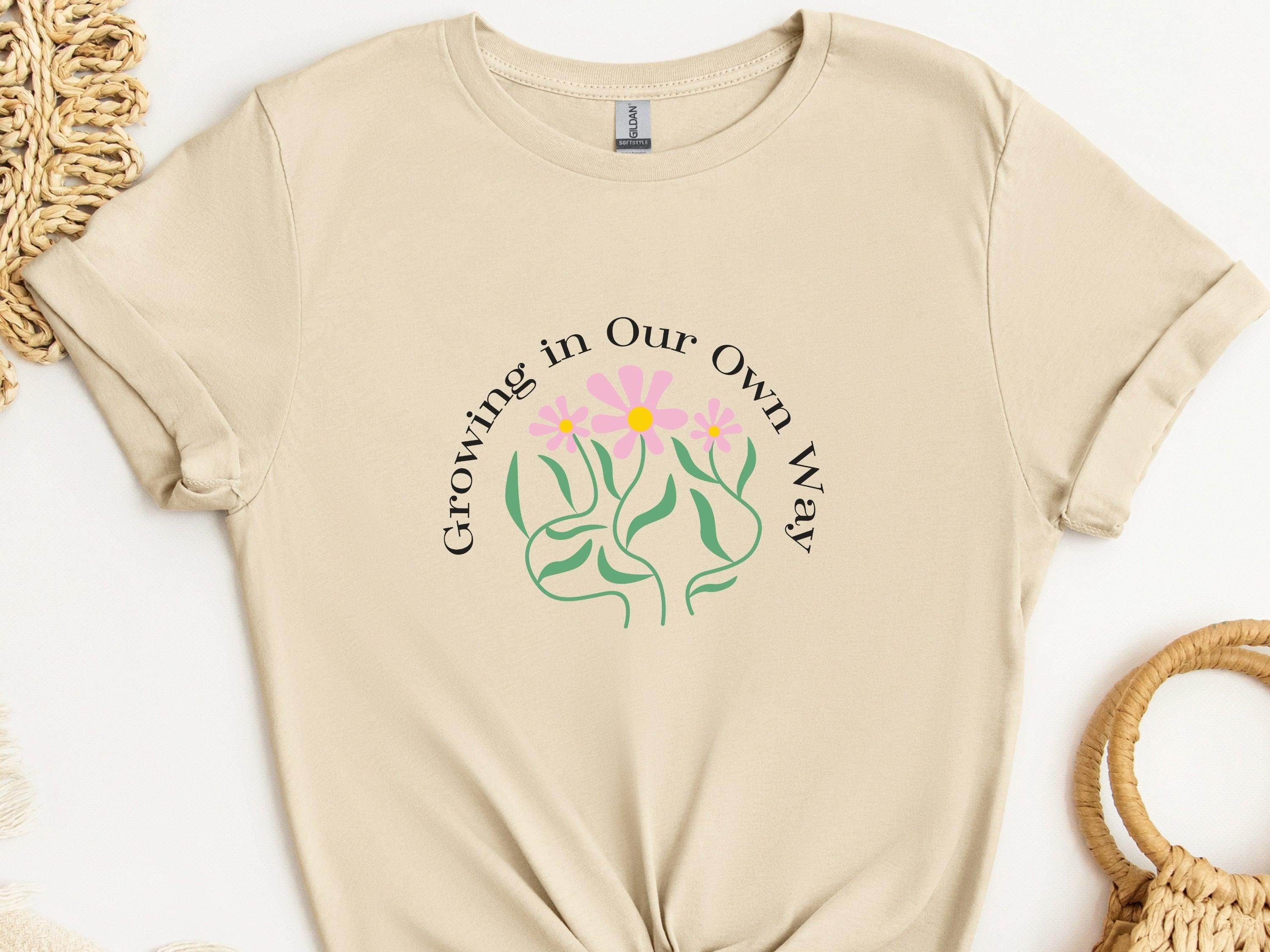 Growing In Our Own Way Tee-Sand-Neurodiversity, ADHD & Autism Awareness & Acceptance T-Shirt by Daily Bloom
