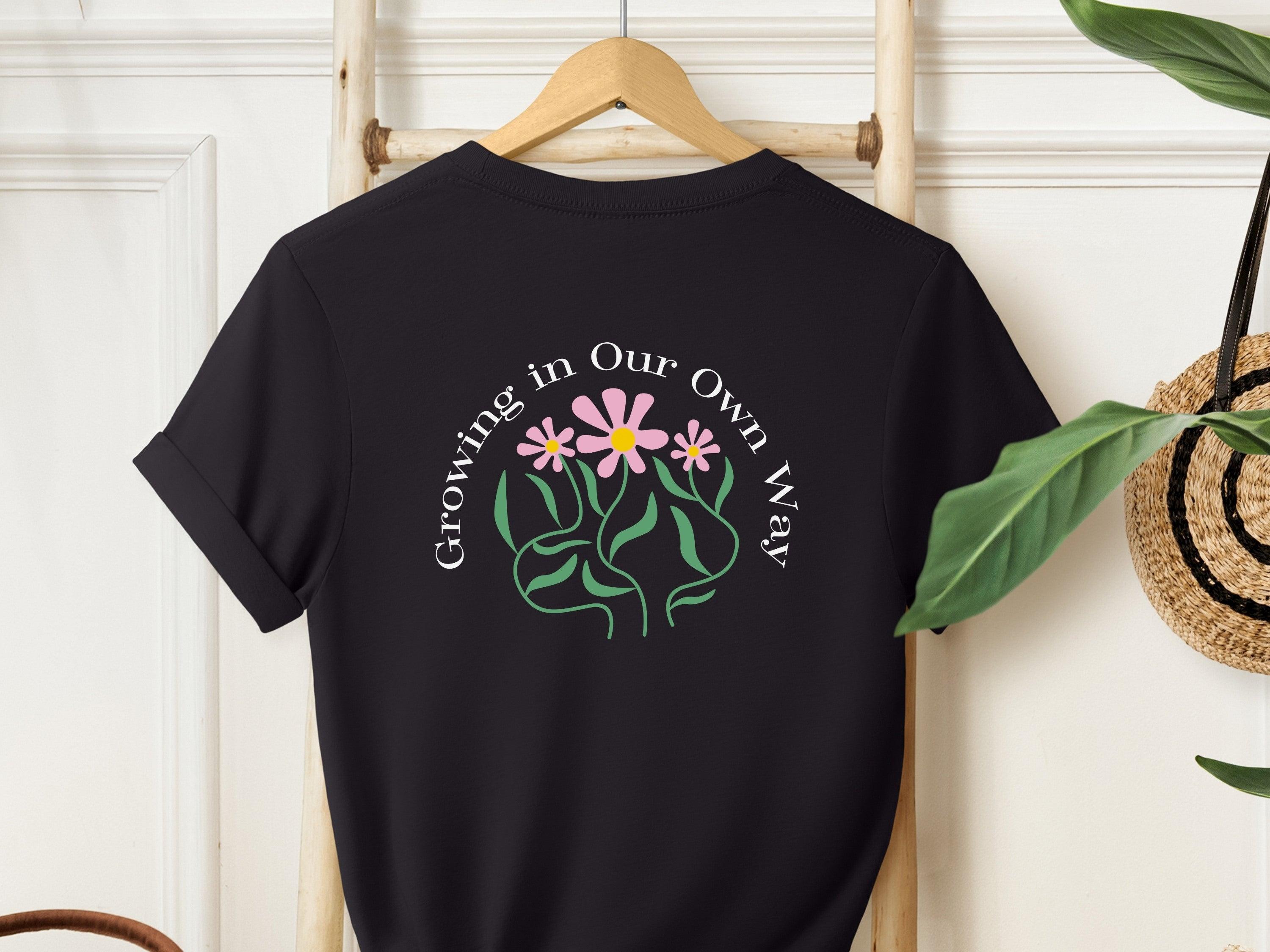 Growing In Our Own Way Tee w/ Back Print-Neurodiversity, ADHD & Autism Awareness & Acceptance T-Shirt by Daily Bloom