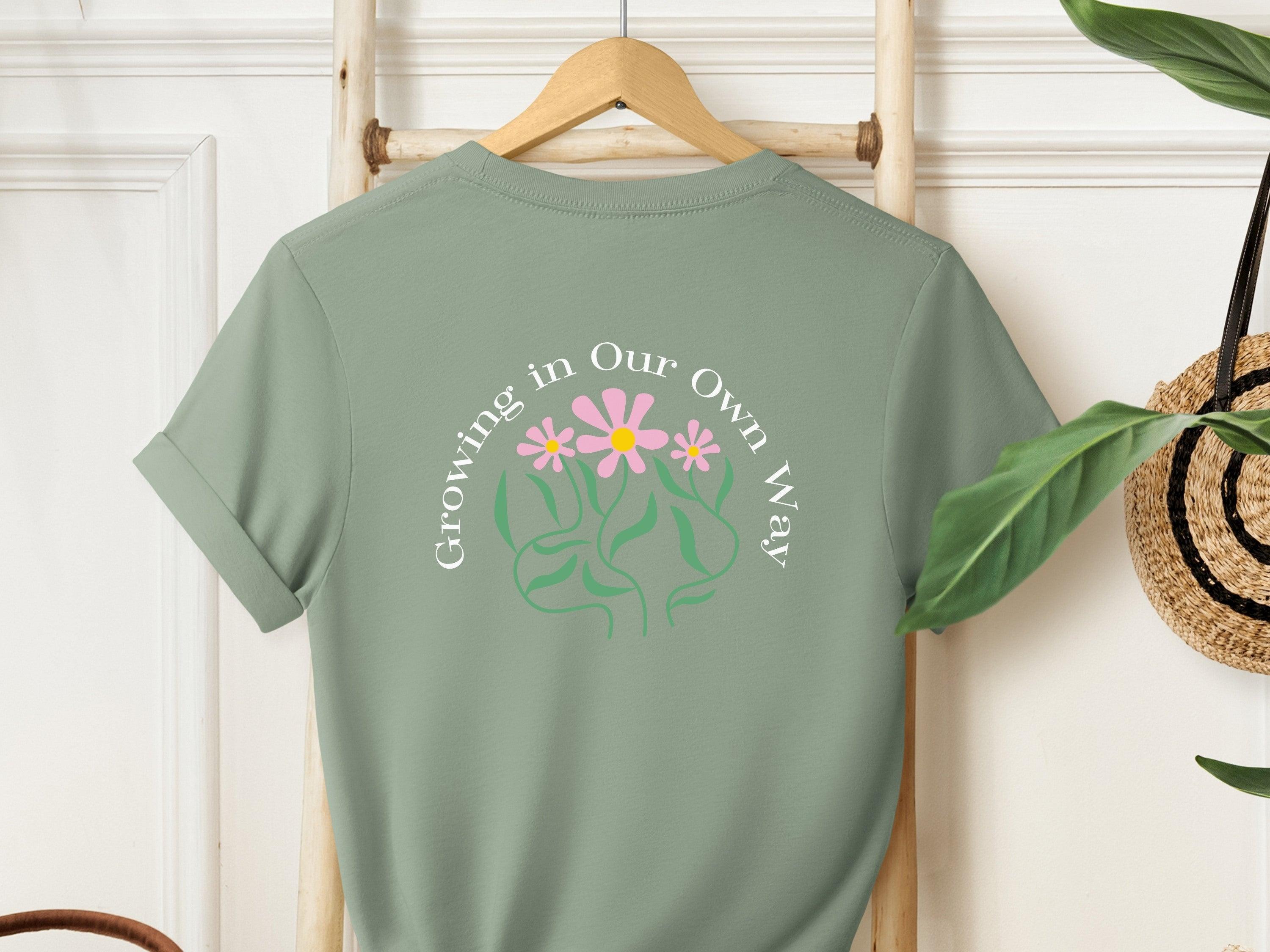 Growing In Our Own Way Tee w/ Back Print-Neurodiversity, ADHD & Autism Awareness & Acceptance T-Shirt by Daily Bloom