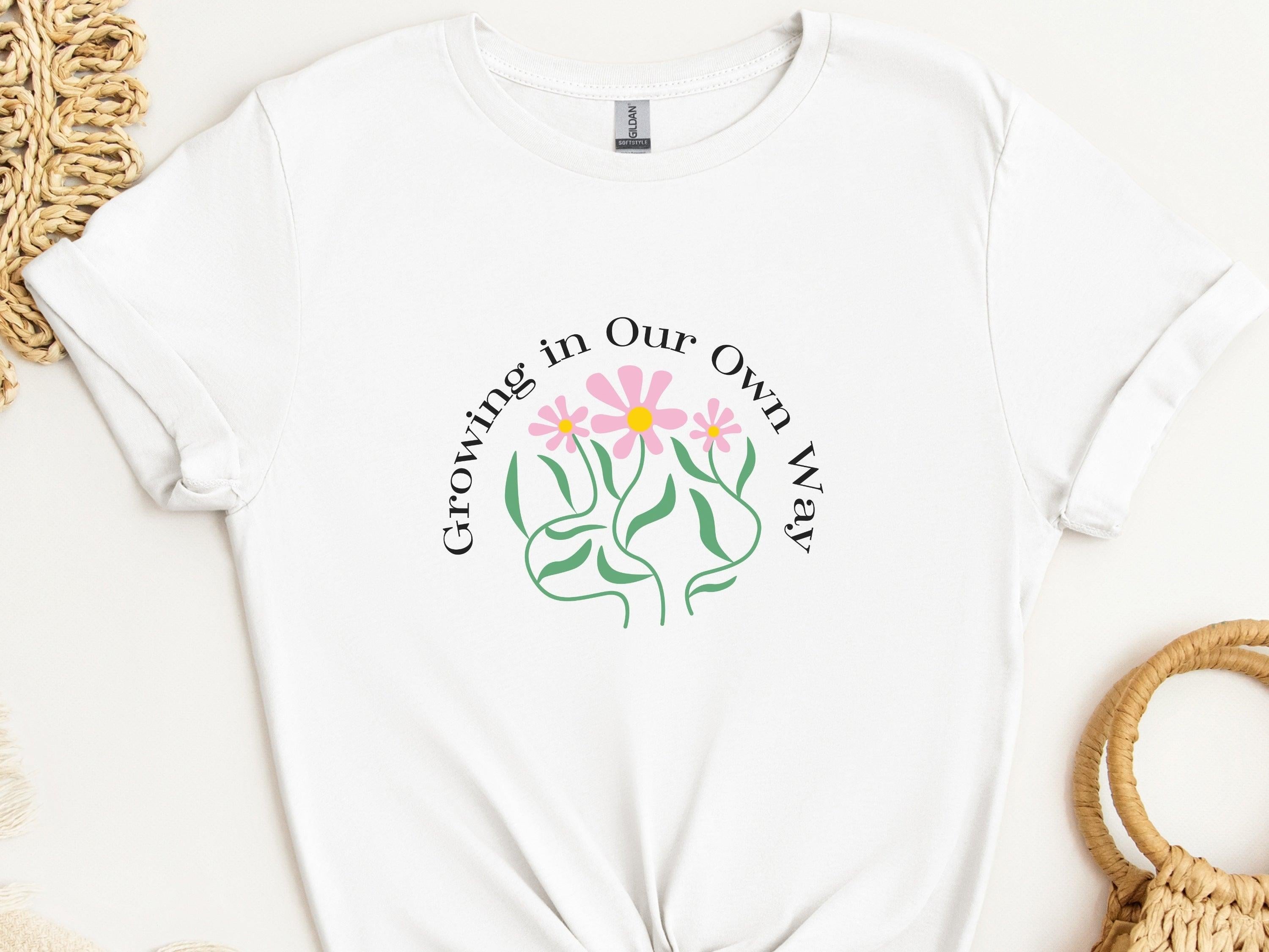 Growing In Our Own Way Tee-White-Neurodiversity, ADHD & Autism Awareness & Acceptance T-Shirt by Daily Bloom