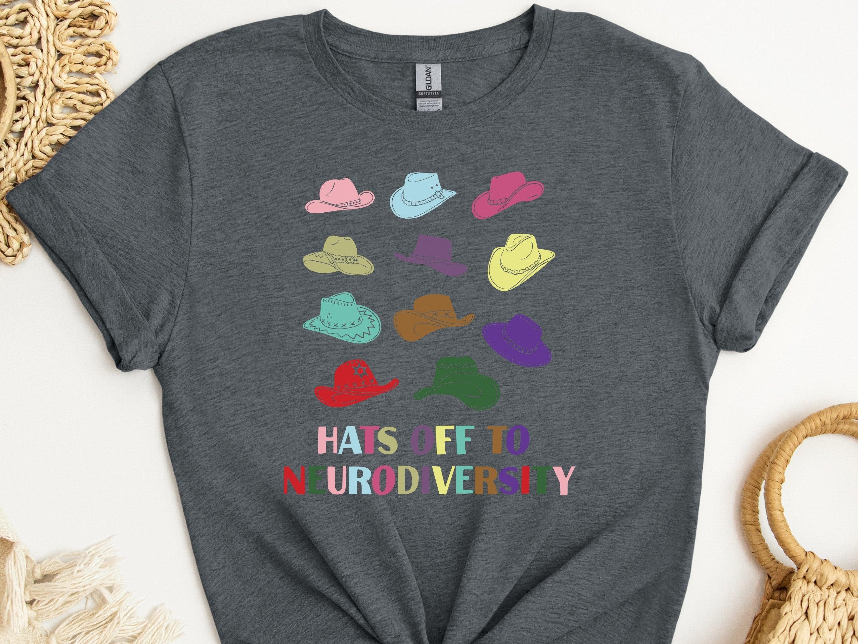 Hats Off to Neurodiversity Tee-Dark Heather Grey-Neurodiversity, ADHD & Autism Awareness & Acceptance T-Shirt by Daily Bloom