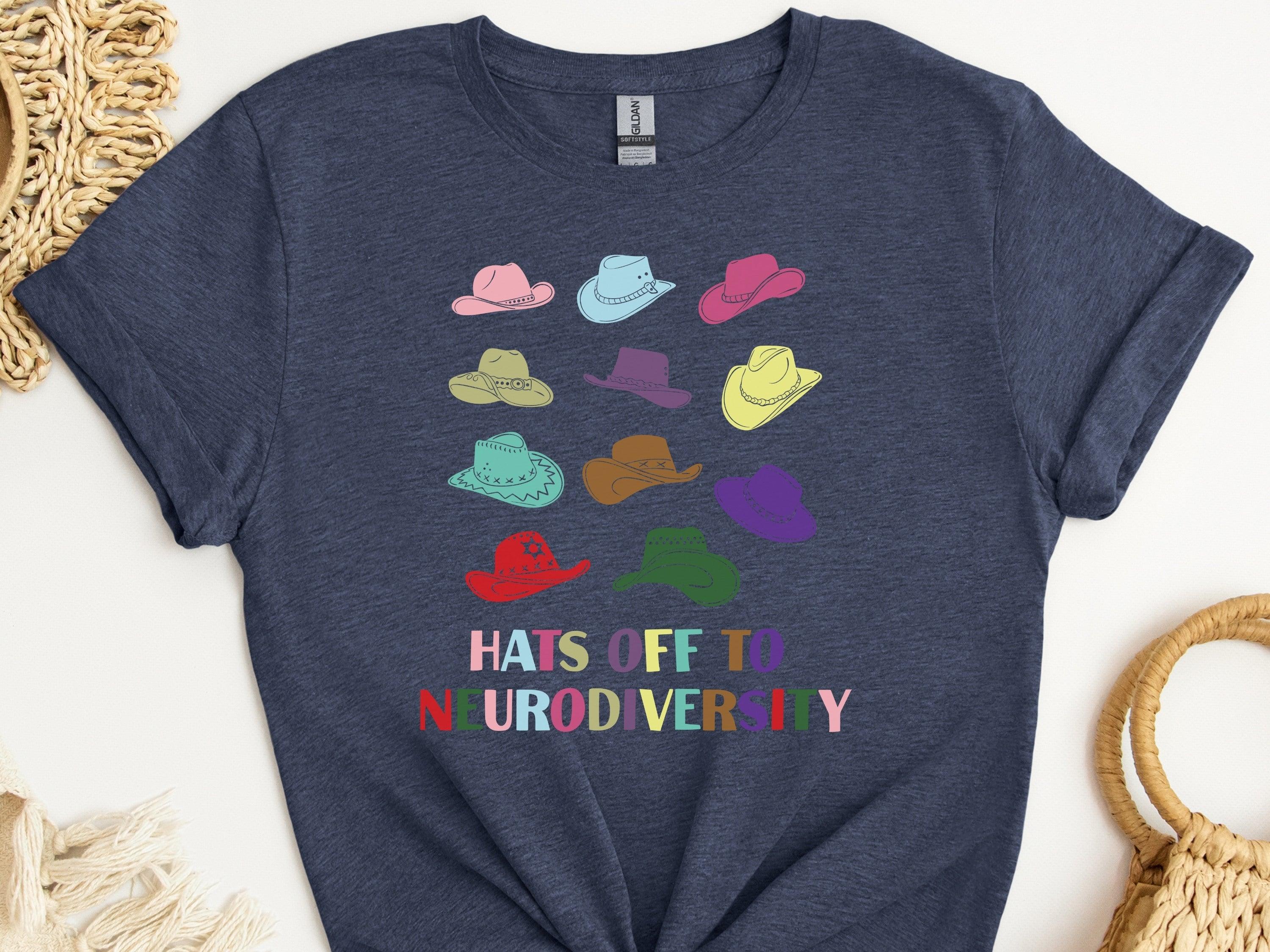 Hats Off to Neurodiversity Tee-Heather Navy-Neurodiversity, ADHD & Autism Awareness & Acceptance T-Shirt by Daily Bloom