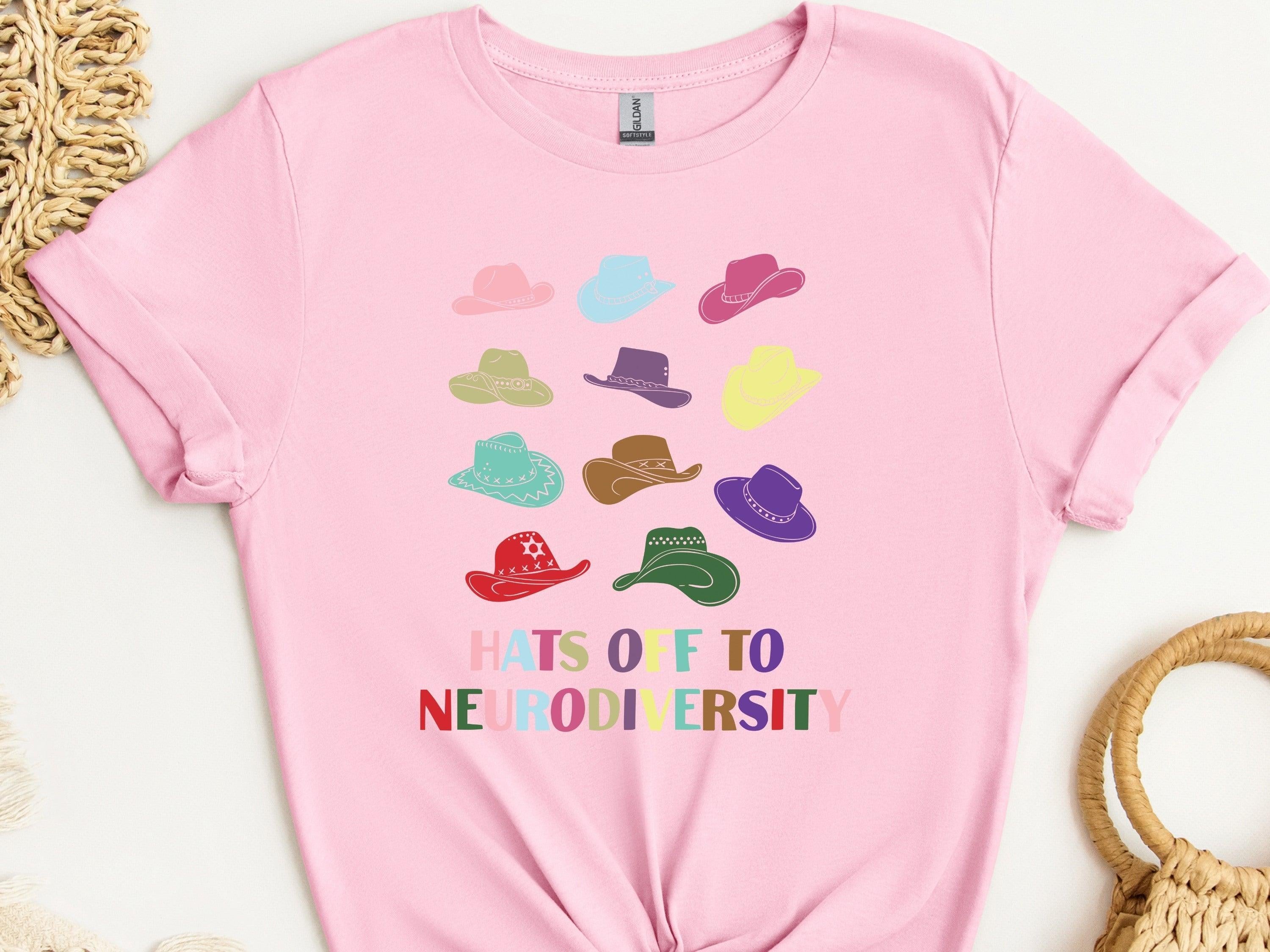Hats Off to Neurodiversity Tee-Light Pink-Neurodiversity, ADHD & Autism Awareness & Acceptance T-Shirt by Daily Bloom