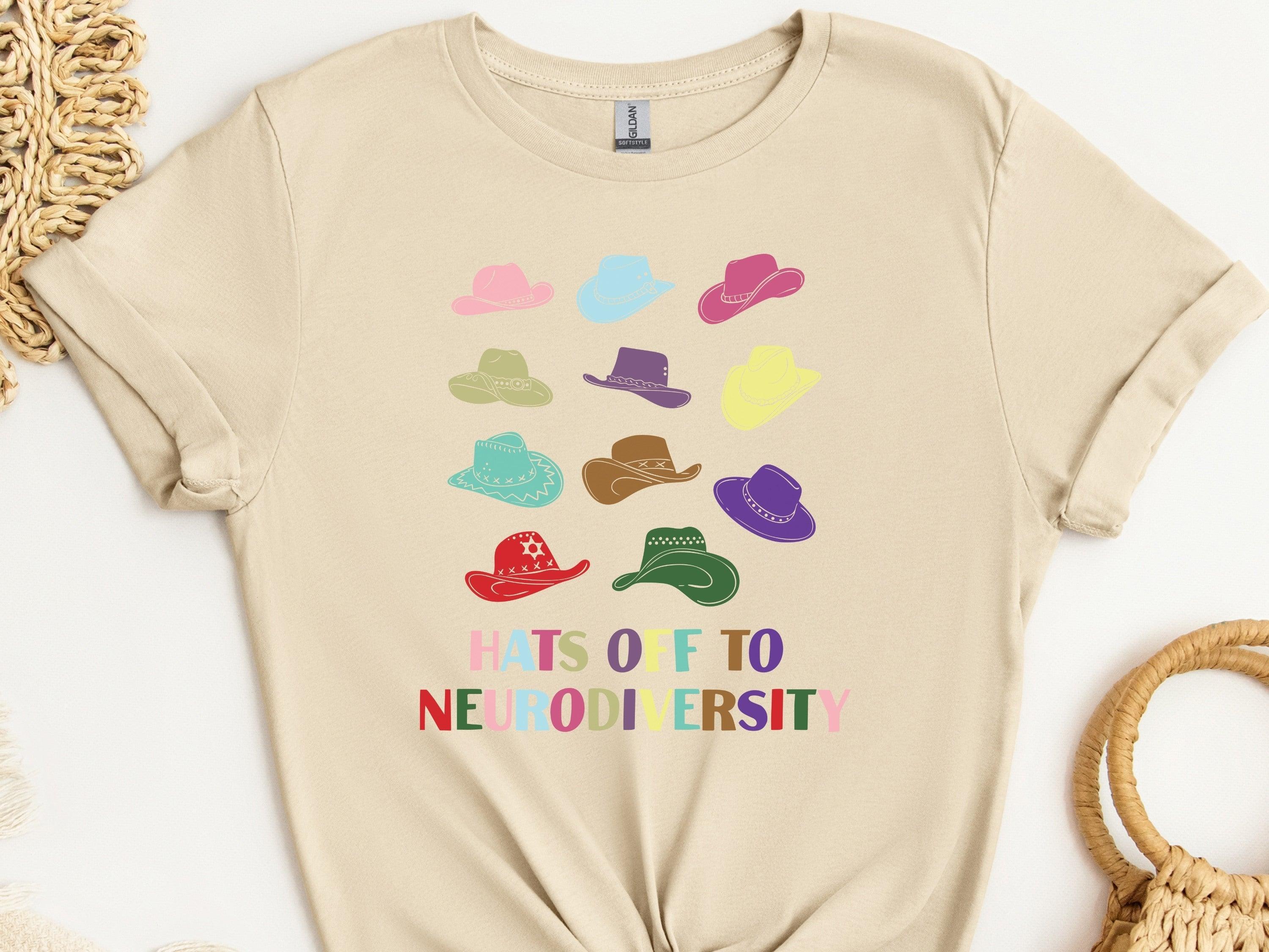 Hats Off to Neurodiversity Tee-Sand-Neurodiversity, ADHD & Autism Awareness & Acceptance T-Shirt by Daily Bloom