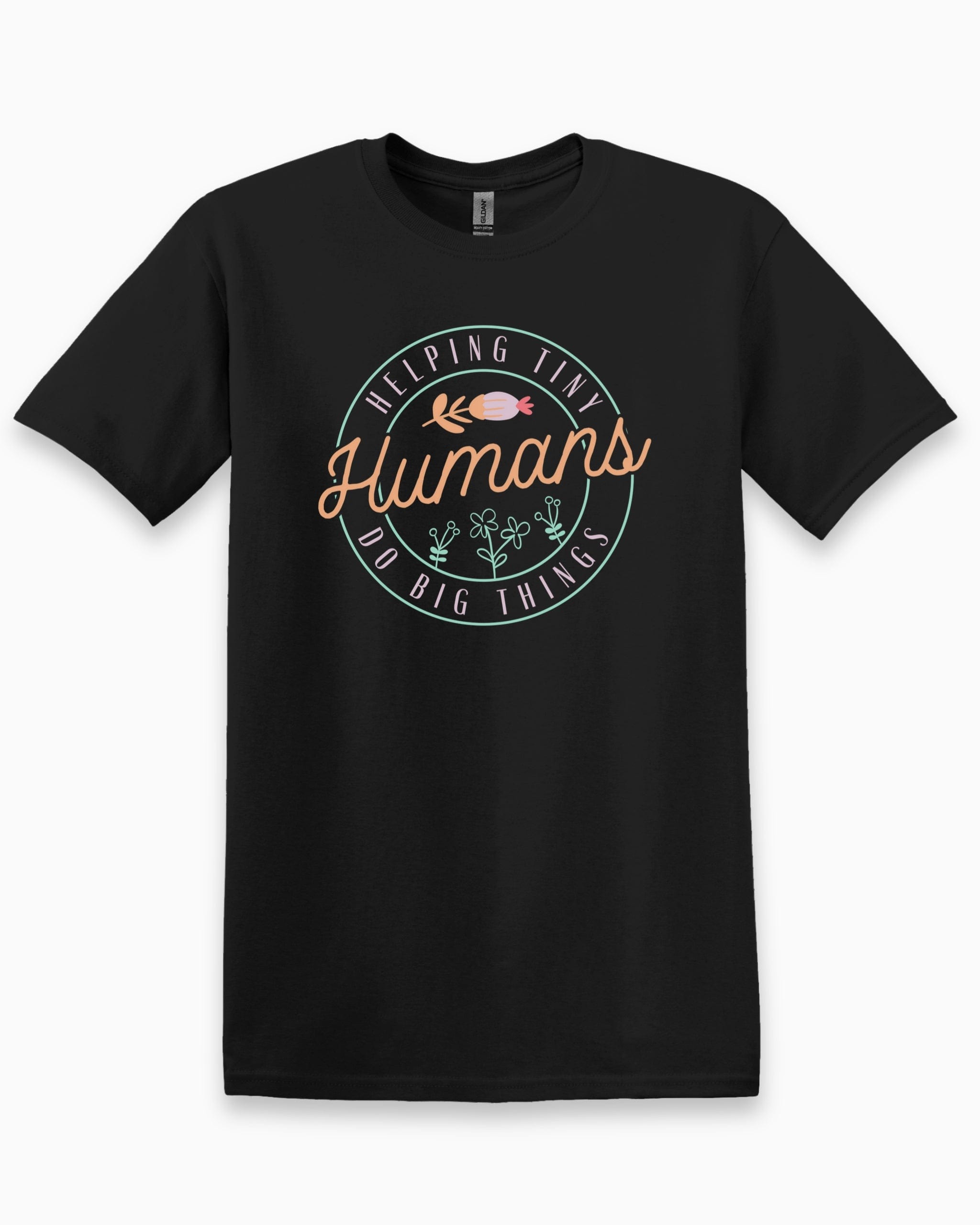 Helping Tiny Humans Do Big Things Tee-Black-Neurodiversity, ADHD & Autism Awareness & Acceptance T-Shirt by Daily Bloom