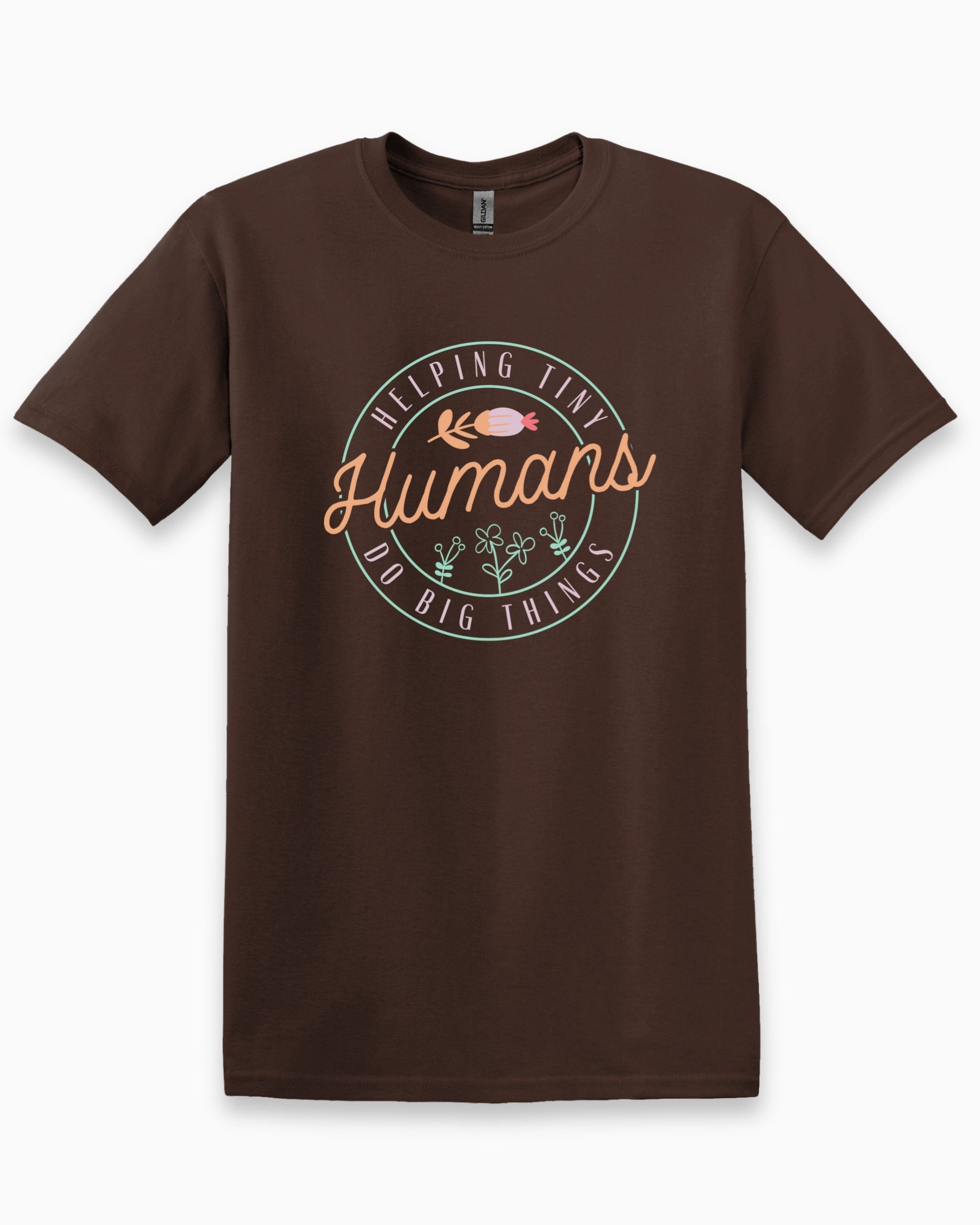 Helping Tiny Humans Do Big Things Tee-Dark Chocolate-Neurodiversity, ADHD & Autism Awareness & Acceptance T-Shirt by Daily Bloom