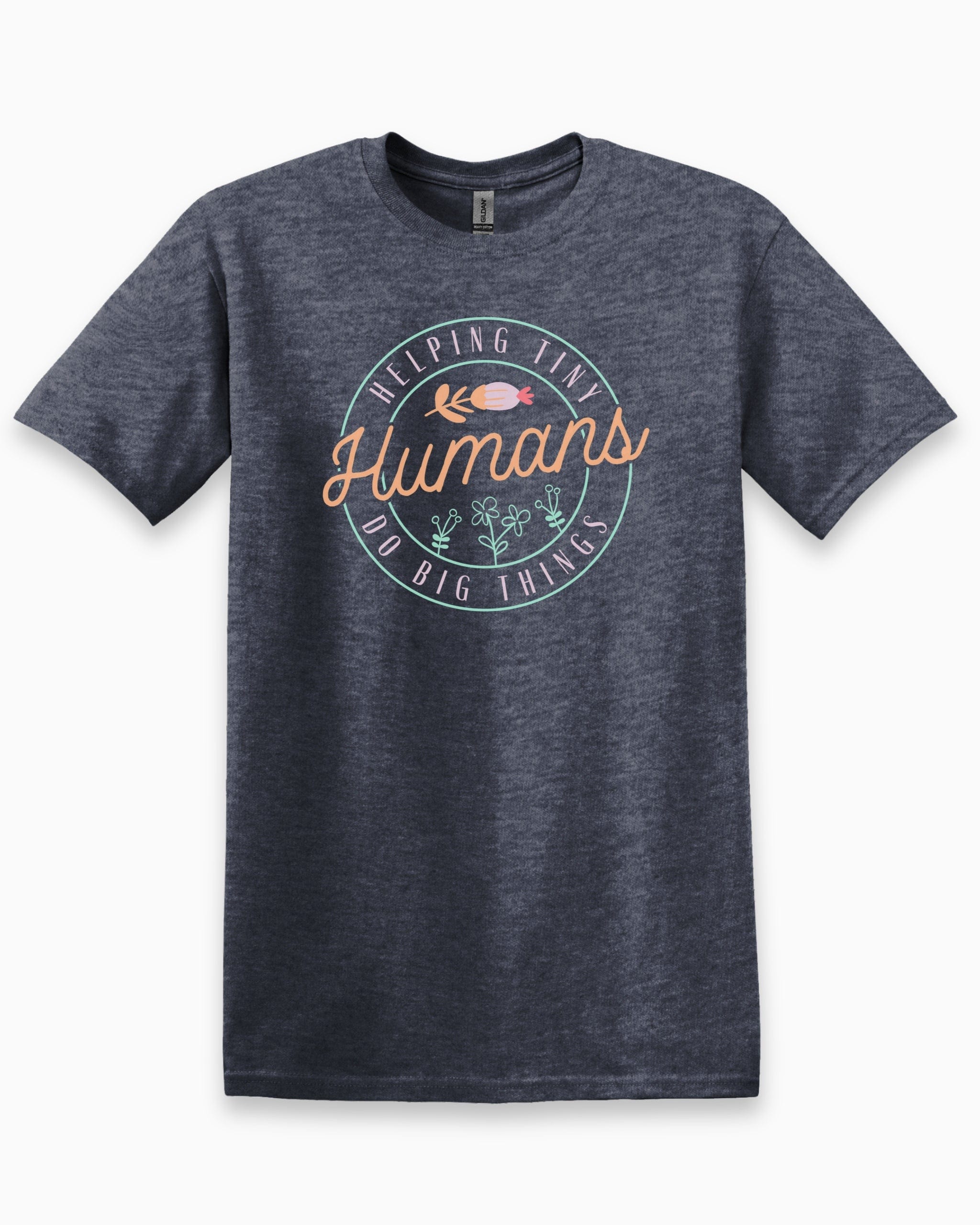 Helping Tiny Humans Do Big Things Tee-Heather Navy-Neurodiversity, ADHD & Autism Awareness & Acceptance T-Shirt by Daily Bloom