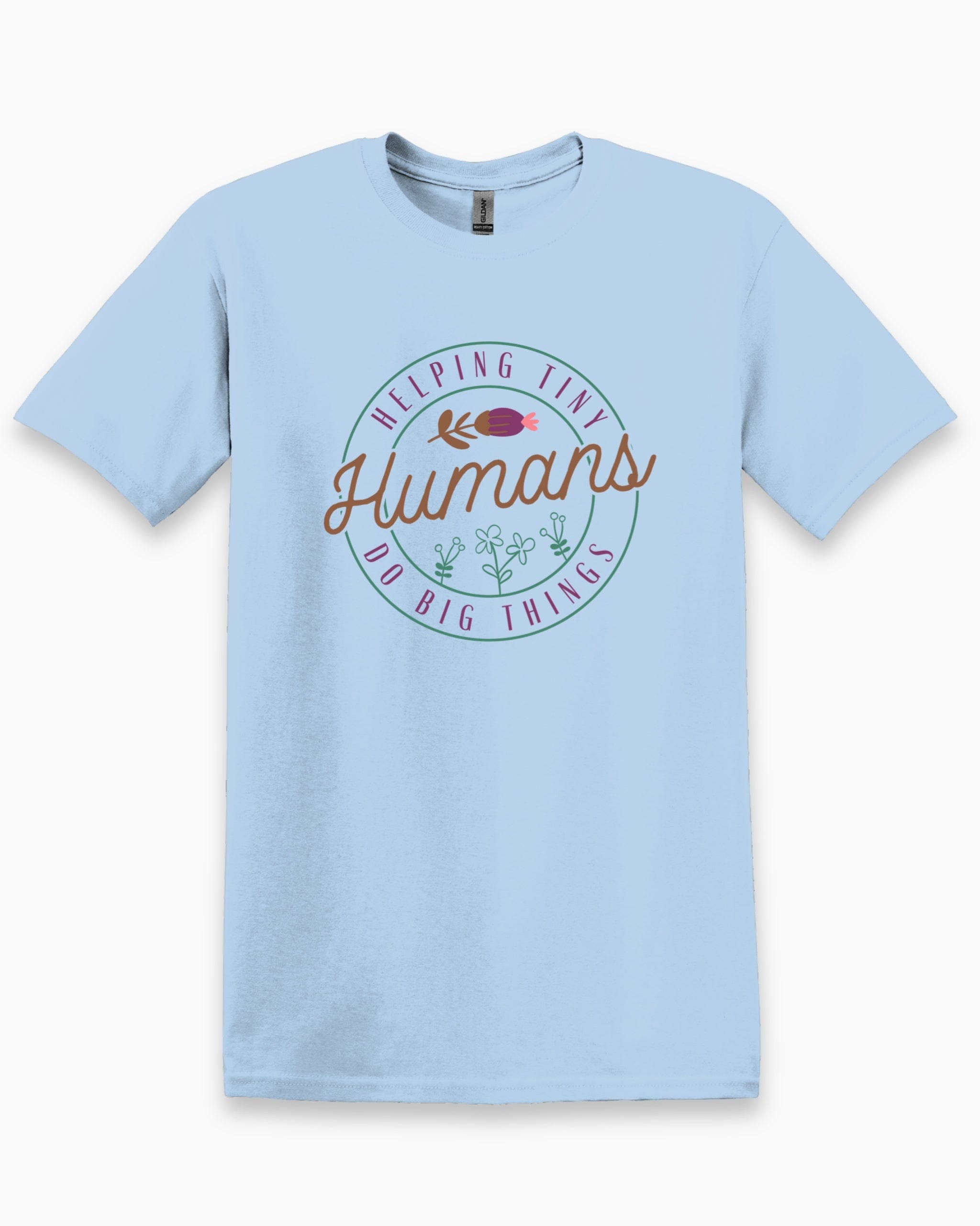 Helping Tiny Humans Do Big Things Tee-Light Blue-Neurodiversity, ADHD & Autism Awareness & Acceptance T-Shirt by Daily Bloom
