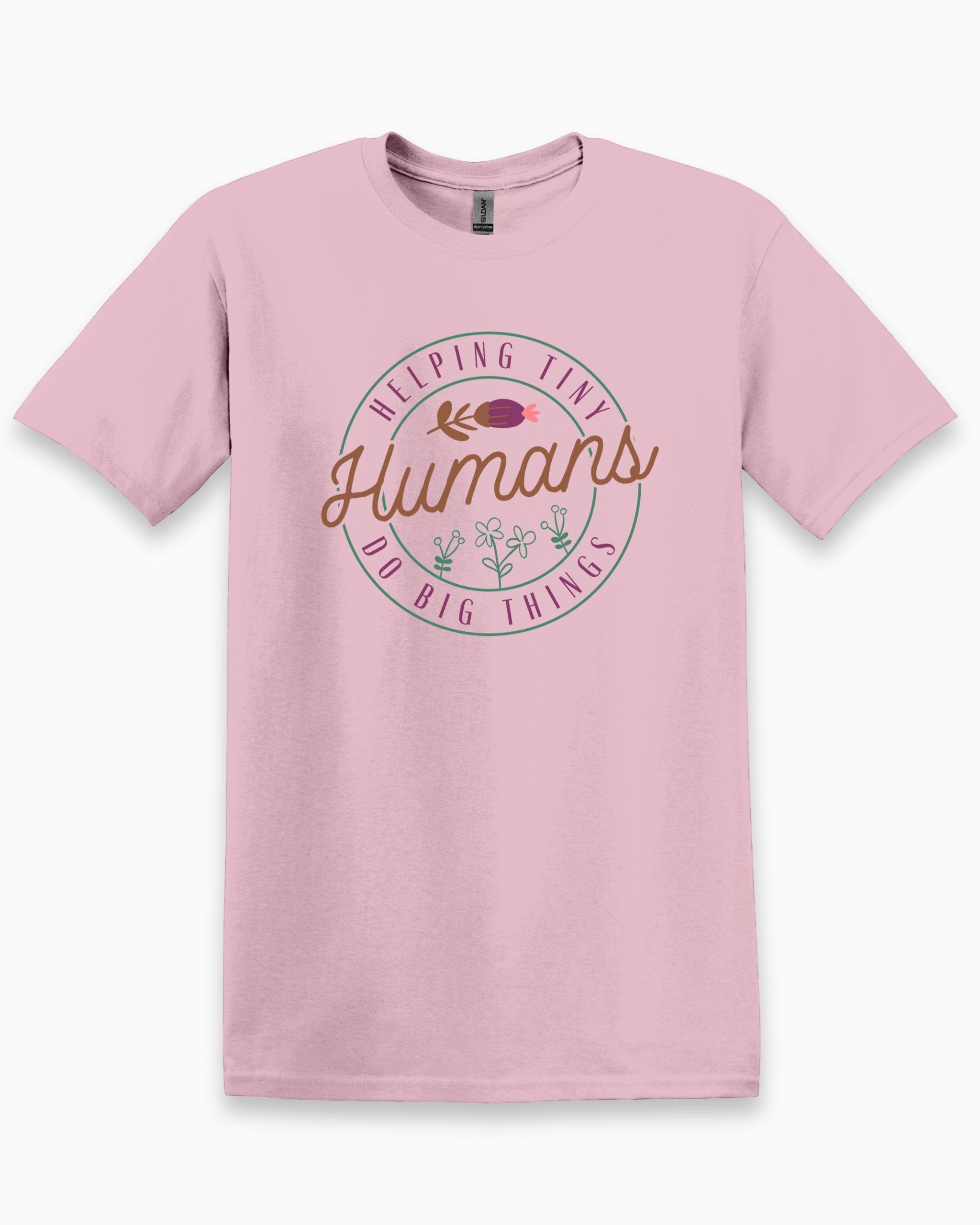 Helping Tiny Humans Do Big Things Tee-Light Pink-Neurodiversity, ADHD & Autism Awareness & Acceptance T-Shirt by Daily Bloom
