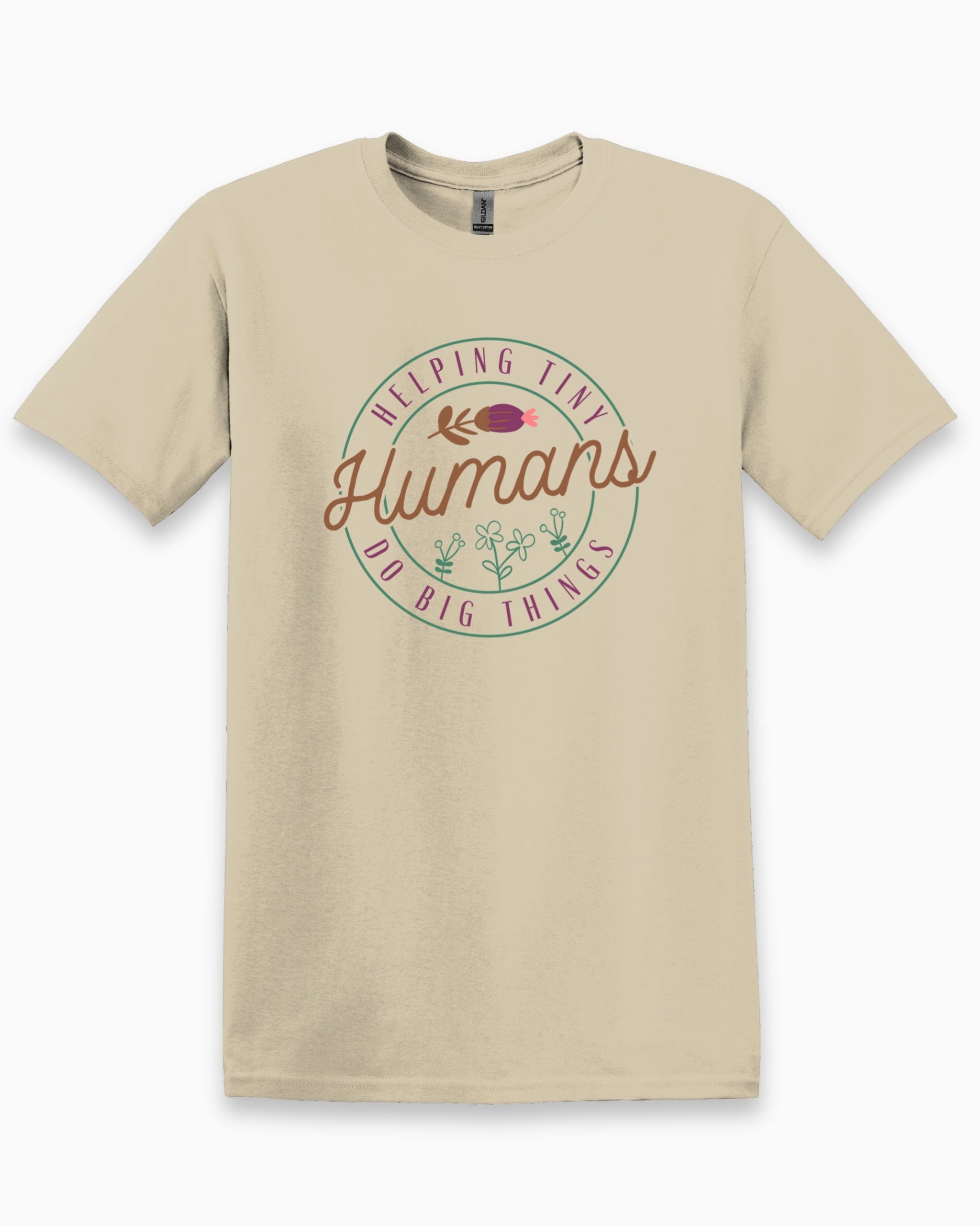 Helping Tiny Humans Do Big Things Tee-Sand-Neurodiversity, ADHD & Autism Awareness & Acceptance T-Shirt by Daily Bloom