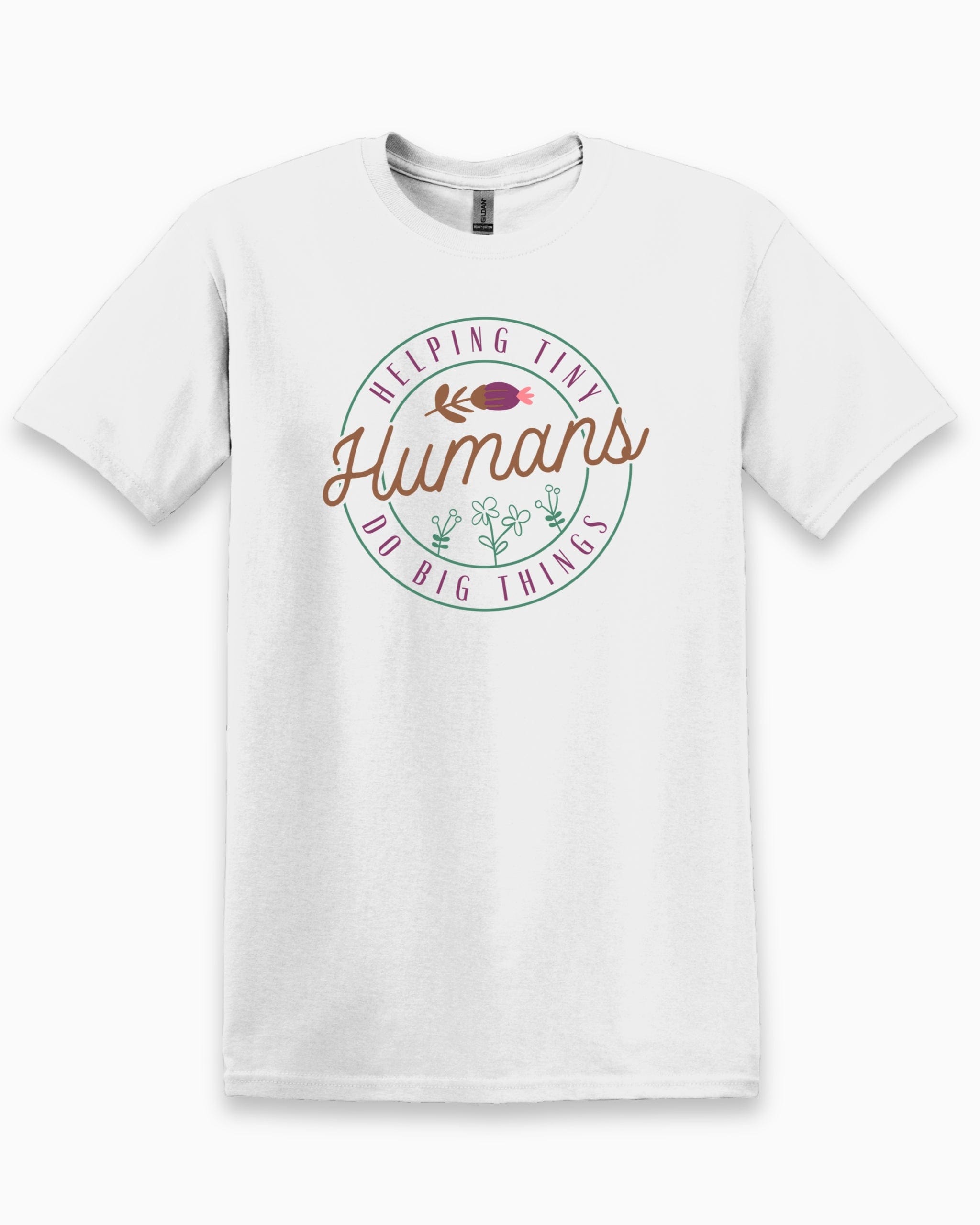 Helping Tiny Humans Do Big Things Tee-White-Neurodiversity, ADHD & Autism Awareness & Acceptance T-Shirt by Daily Bloom