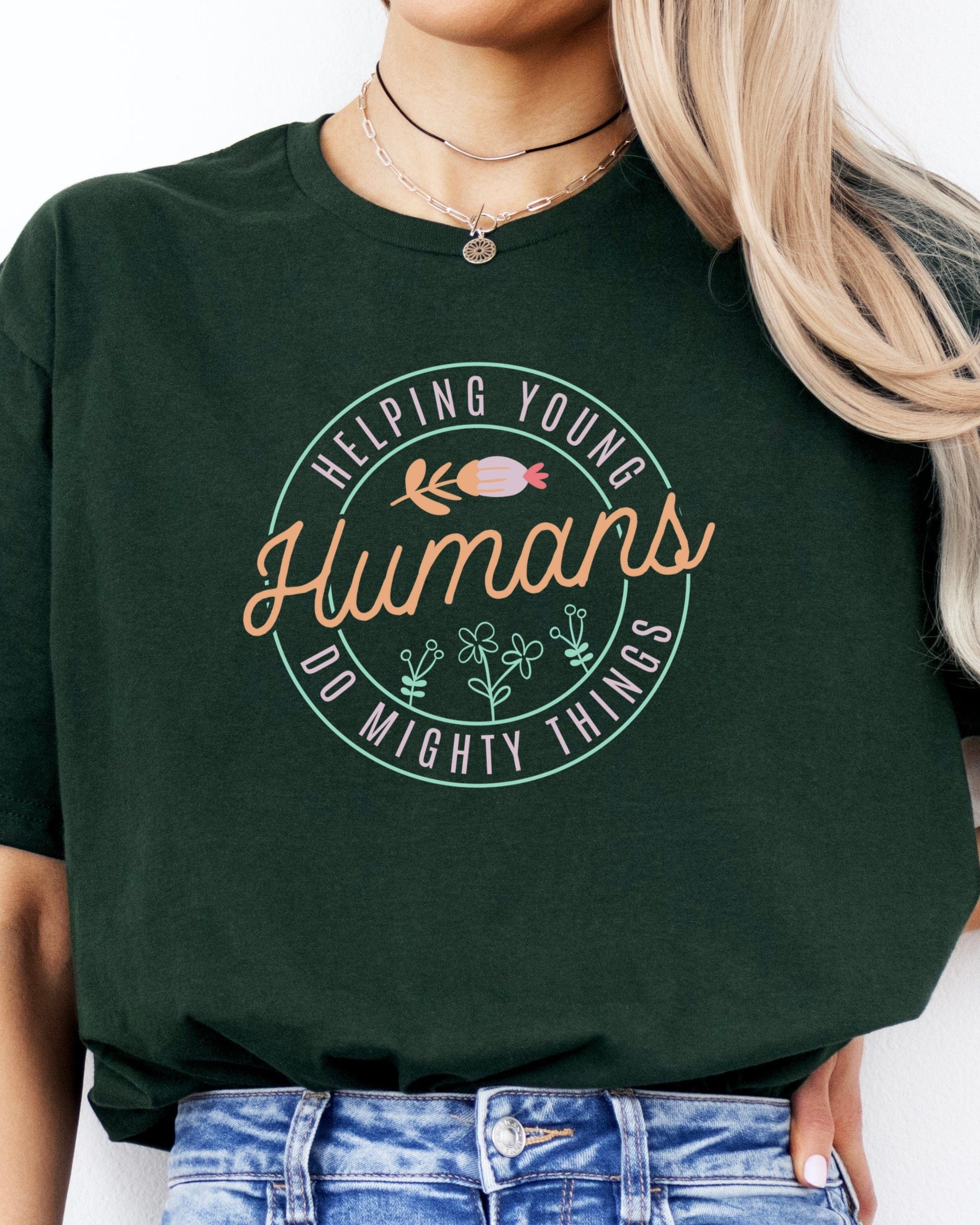 Helping Young Humans Do Mighty Things Tee-Neurodiversity, ADHD & Autism Awareness & Acceptance T-Shirt by Daily Bloom