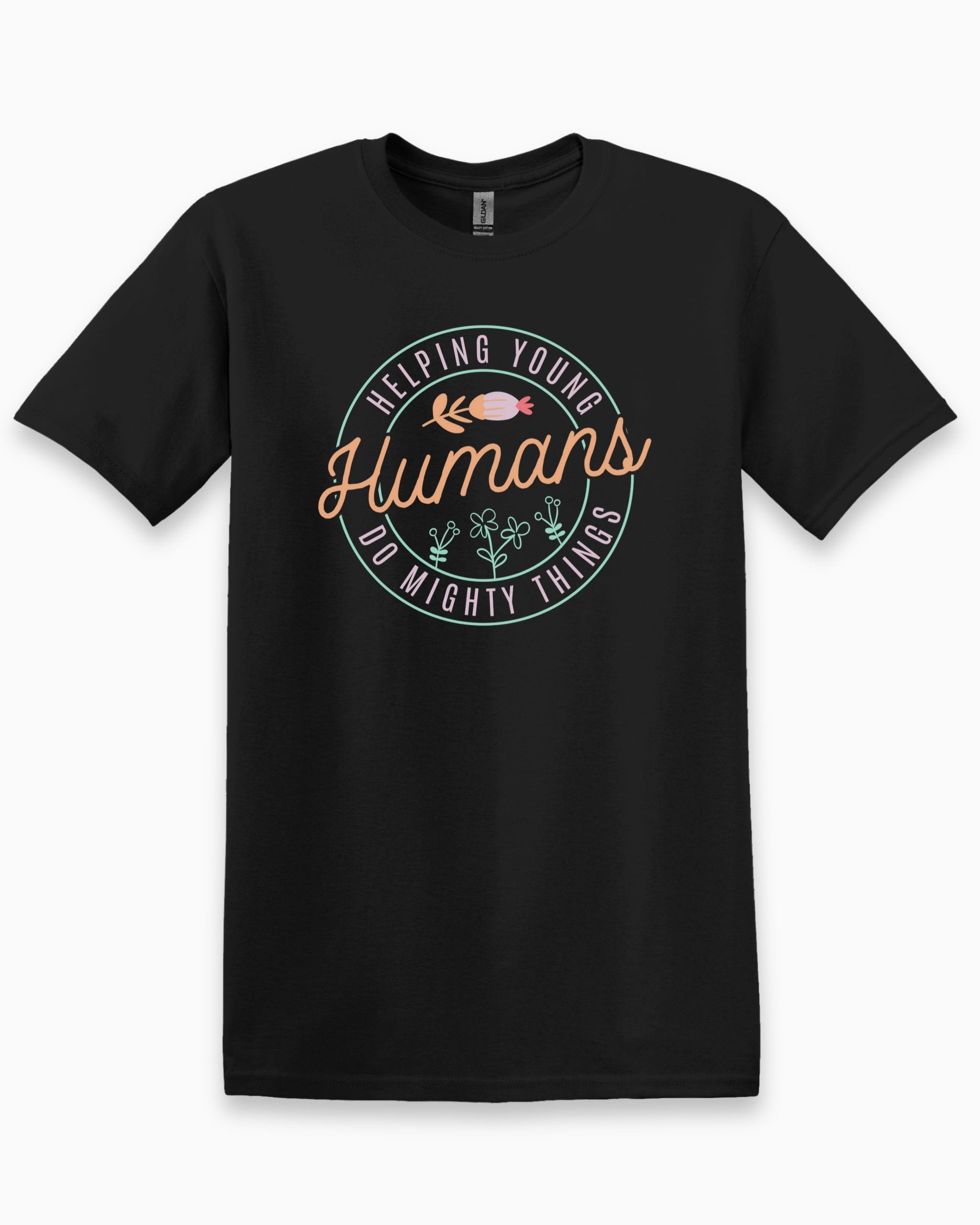Helping Young Humans Do Mighty Things Tee-Black-Neurodiversity, ADHD & Autism Awareness & Acceptance T-Shirt by Daily Bloom