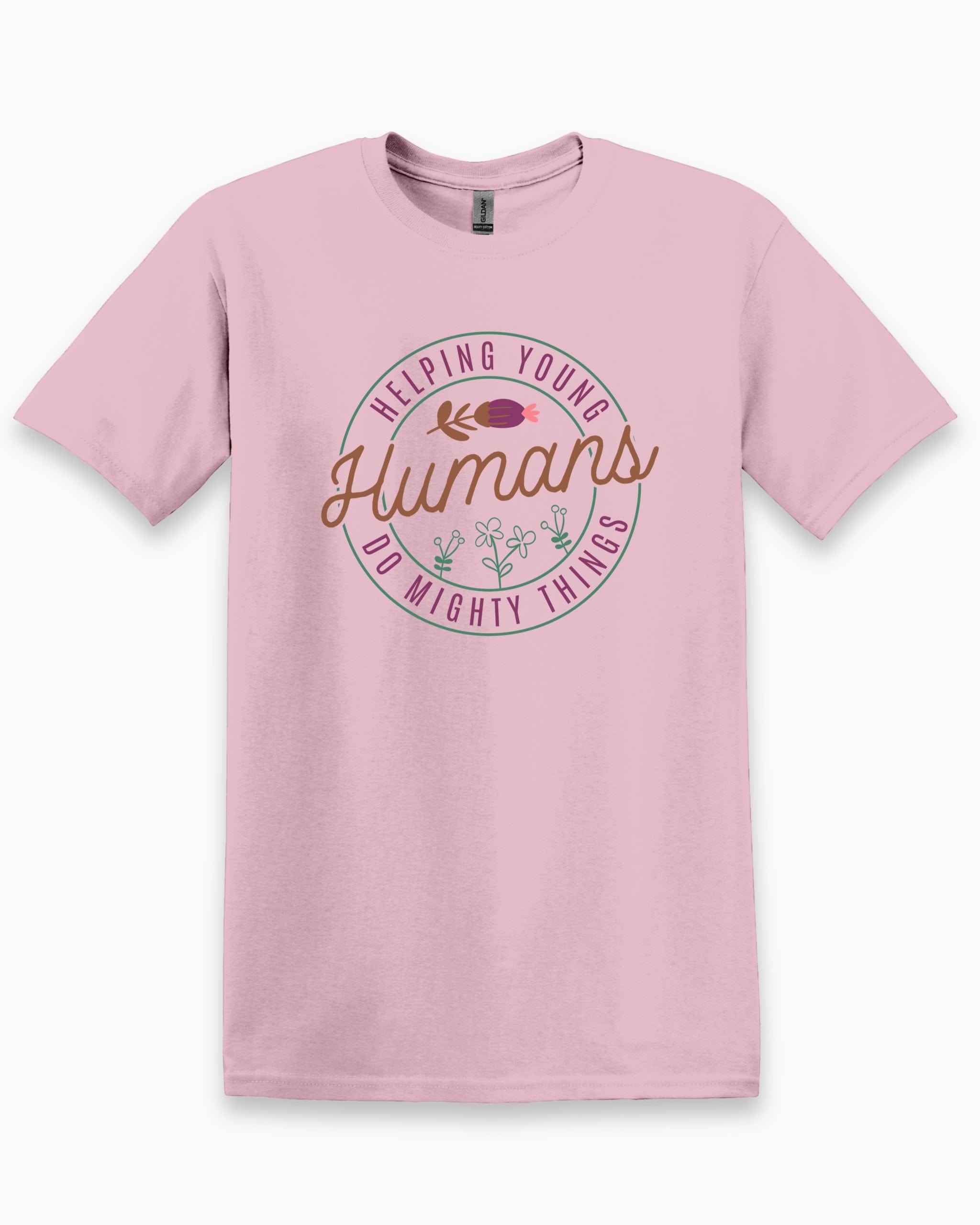 Helping Young Humans Do Mighty Things Tee-Light Pink-Neurodiversity, ADHD & Autism Awareness & Acceptance T-Shirt by Daily Bloom