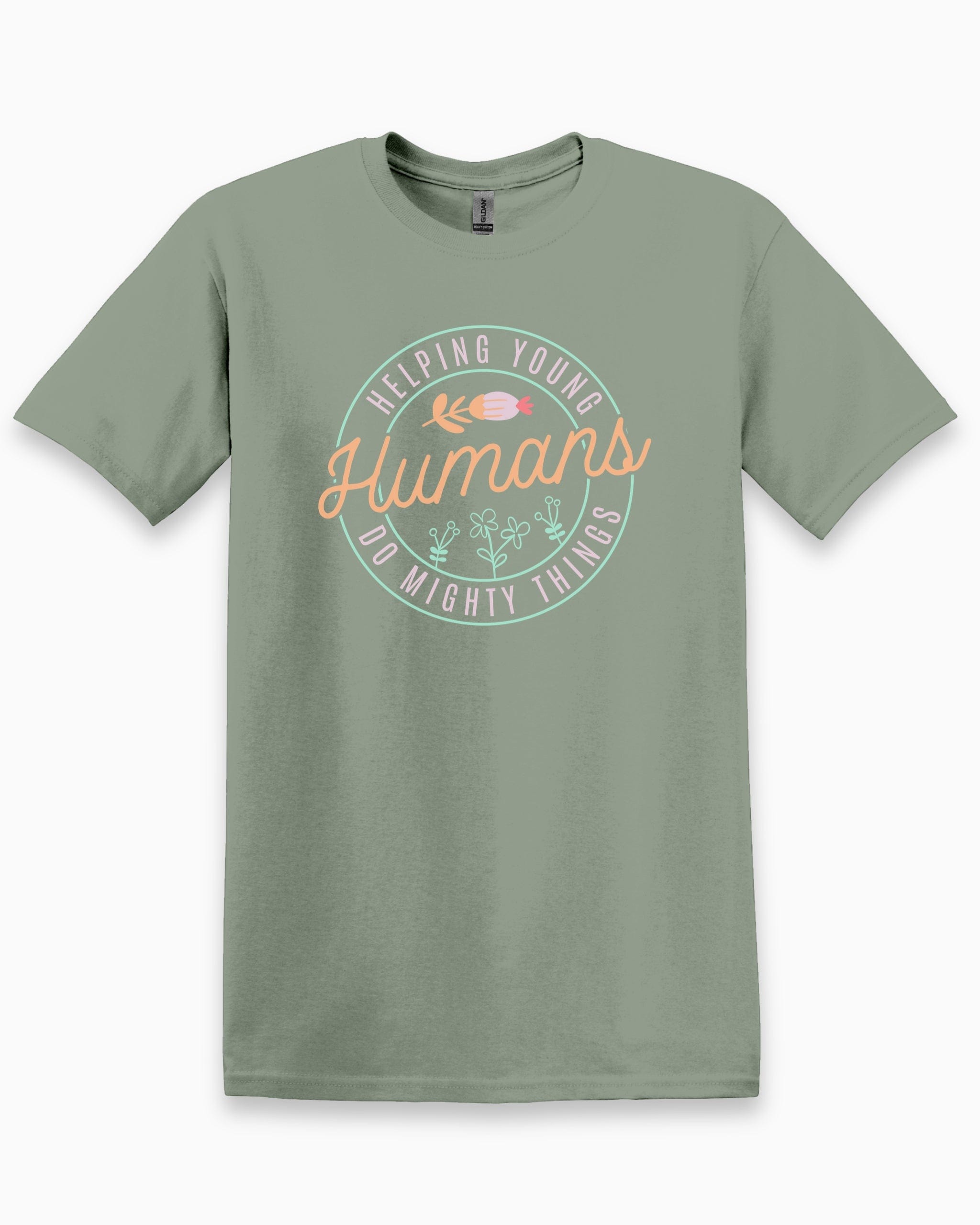 Helping Young Humans Do Mighty Things Tee-Sage-Neurodiversity, ADHD & Autism Awareness & Acceptance T-Shirt by Daily Bloom
