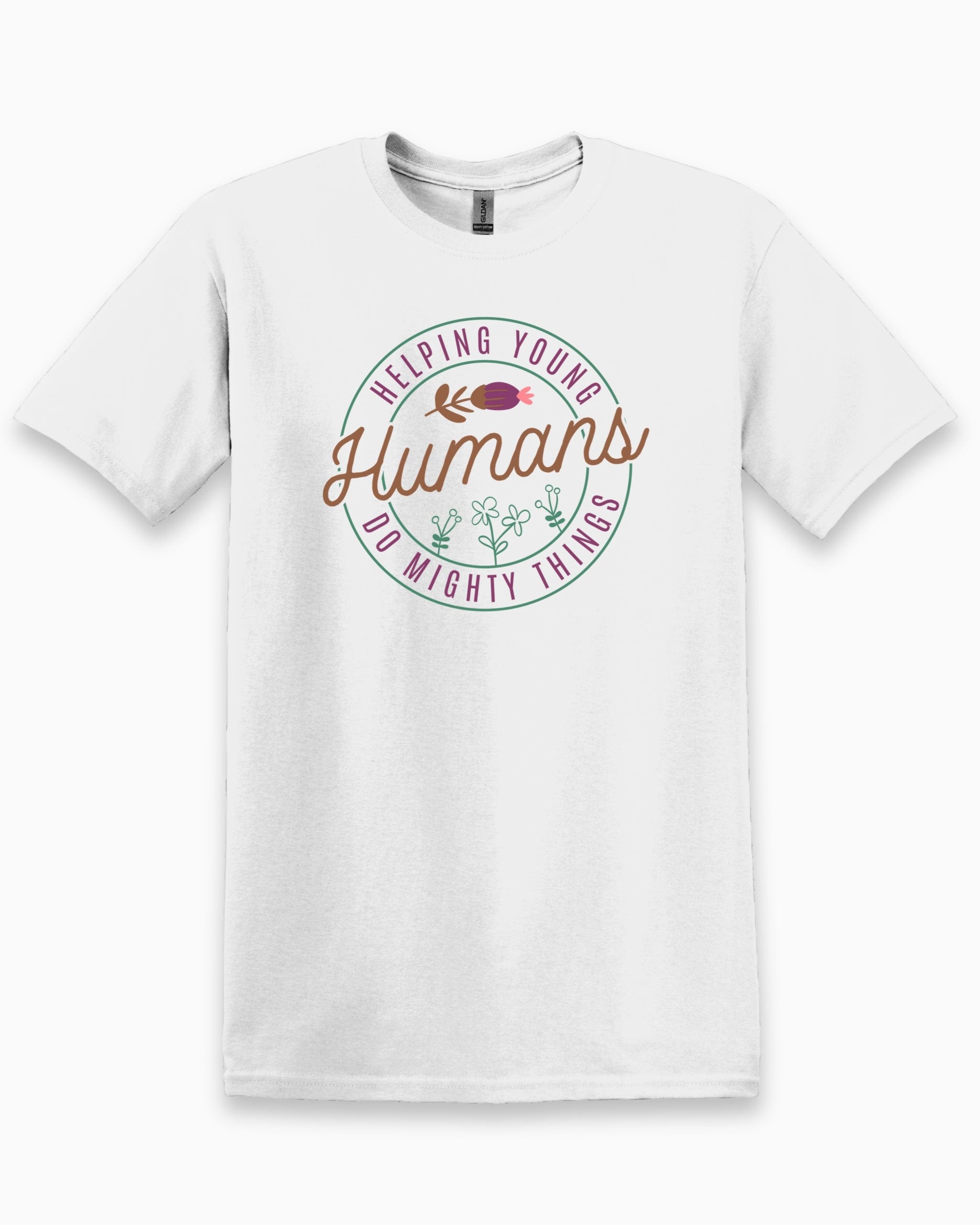 Helping Young Humans Do Mighty Things Tee-White-Neurodiversity, ADHD & Autism Awareness & Acceptance T-Shirt by Daily Bloom