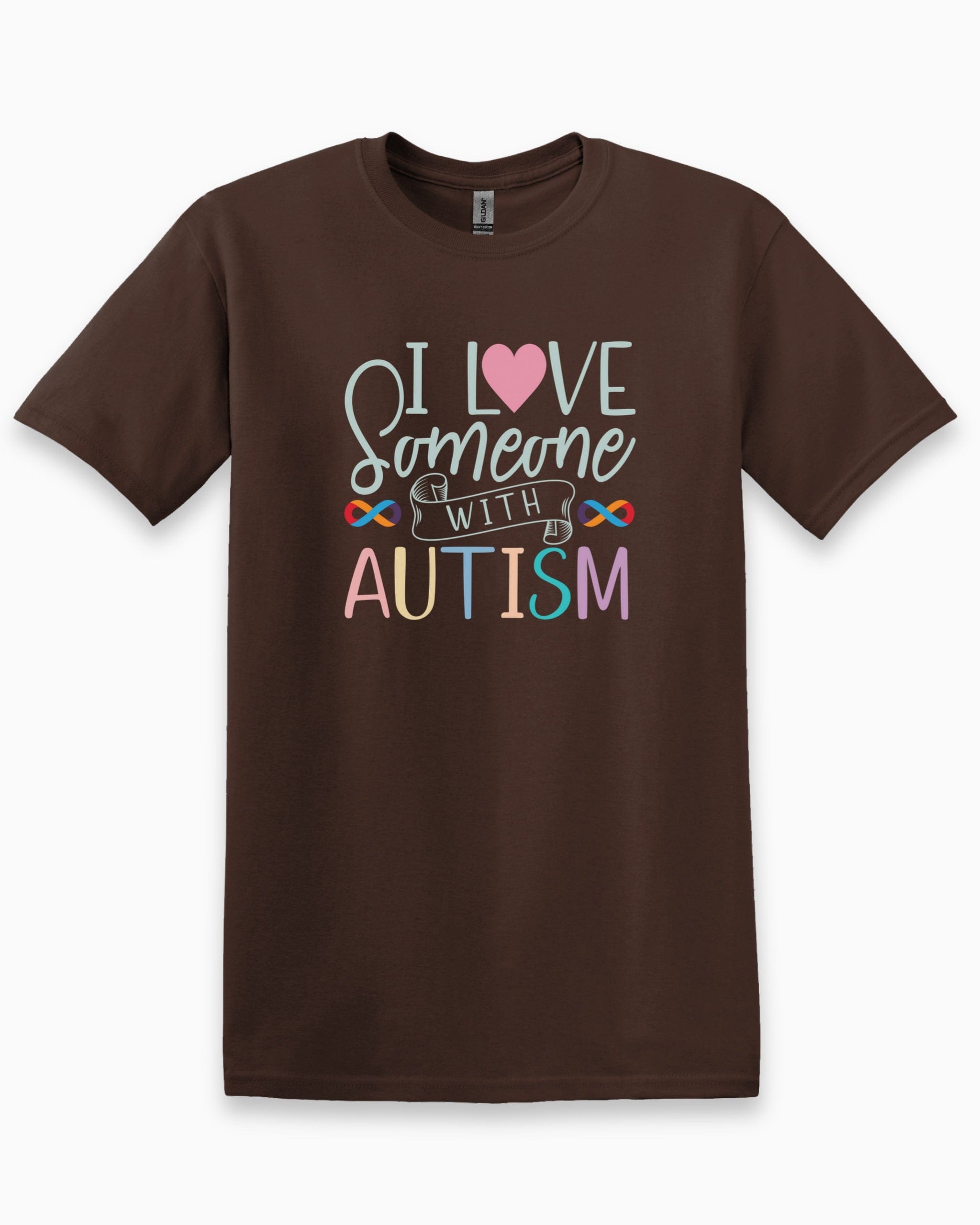 I Love Someone With Autism Tee-Dark Chocolate-Neurodiversity, ADHD & Autism Awareness & Acceptance T-Shirt by Daily Bloom