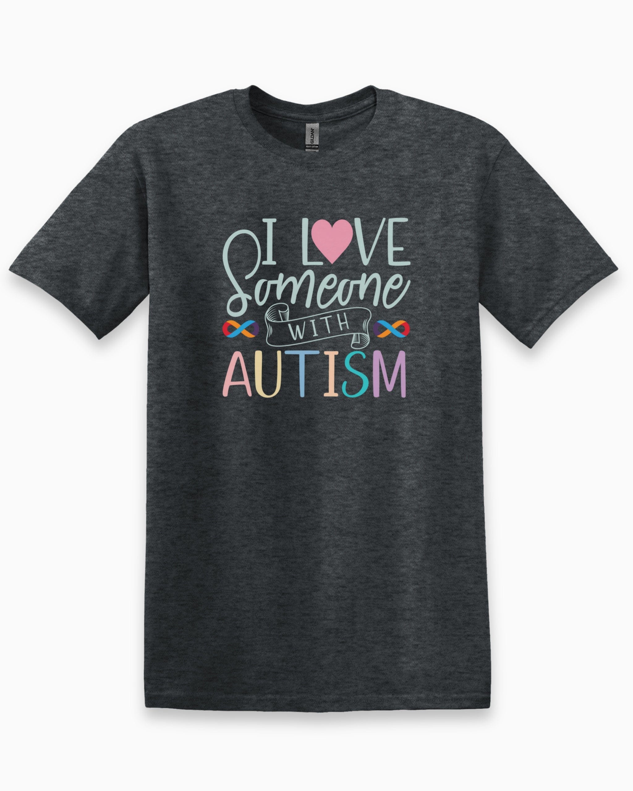 I Love Someone With Autism Tee-Dark Heather Grey-Neurodiversity, ADHD & Autism Awareness & Acceptance T-Shirt by Daily Bloom