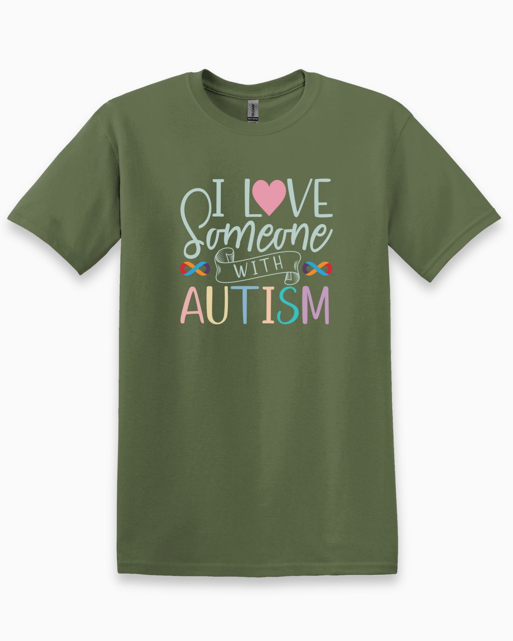 I Love Someone With Autism Tee-Military Green-Neurodiversity, ADHD & Autism Awareness & Acceptance T-Shirt by Daily Bloom