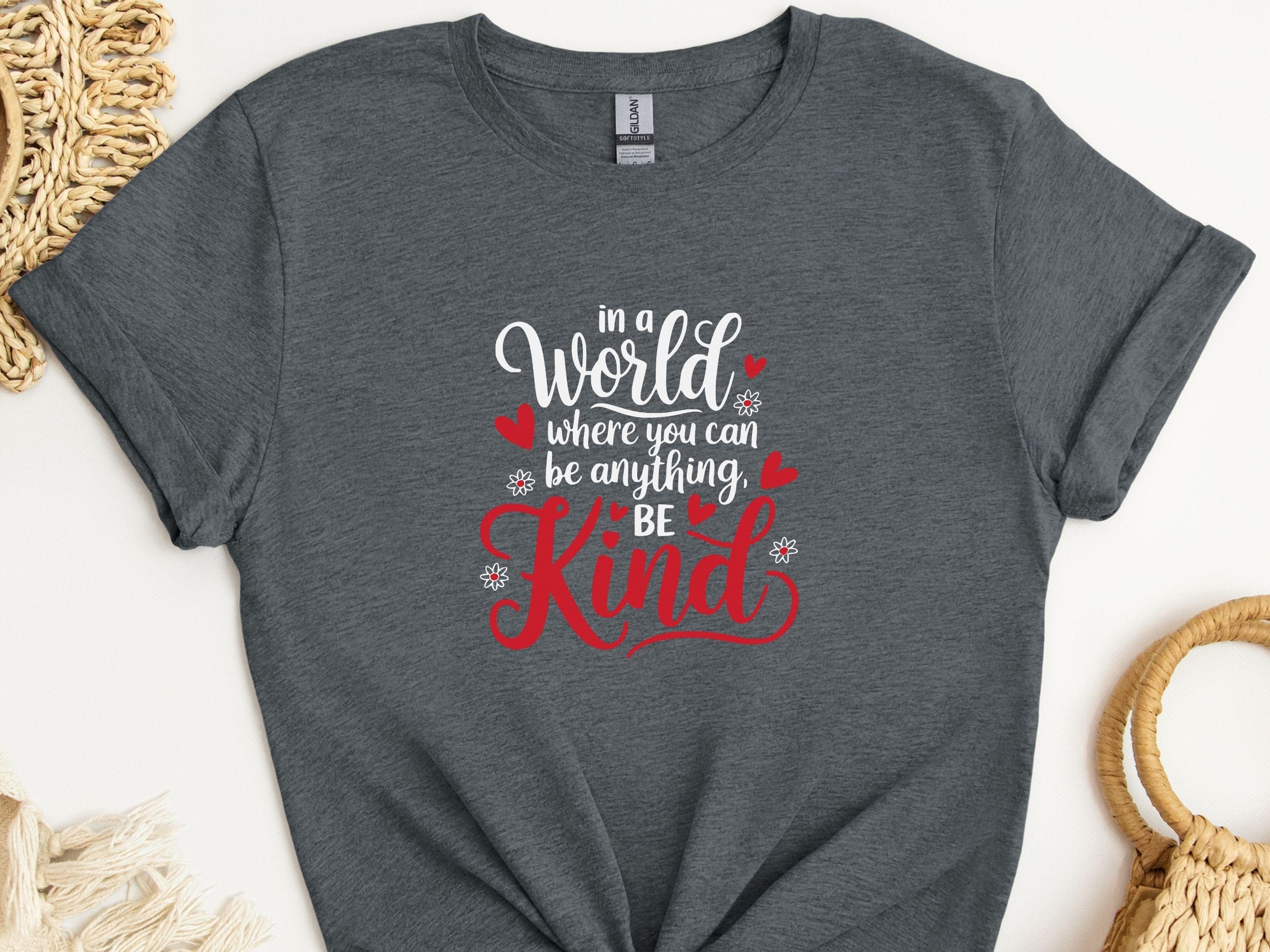 In A World Where You Can Be Anything Be Kind Tee-Dark Heather Grey-Neurodiversity, ADHD & Autism Awareness & Acceptance T-Shirt by Daily Bloom