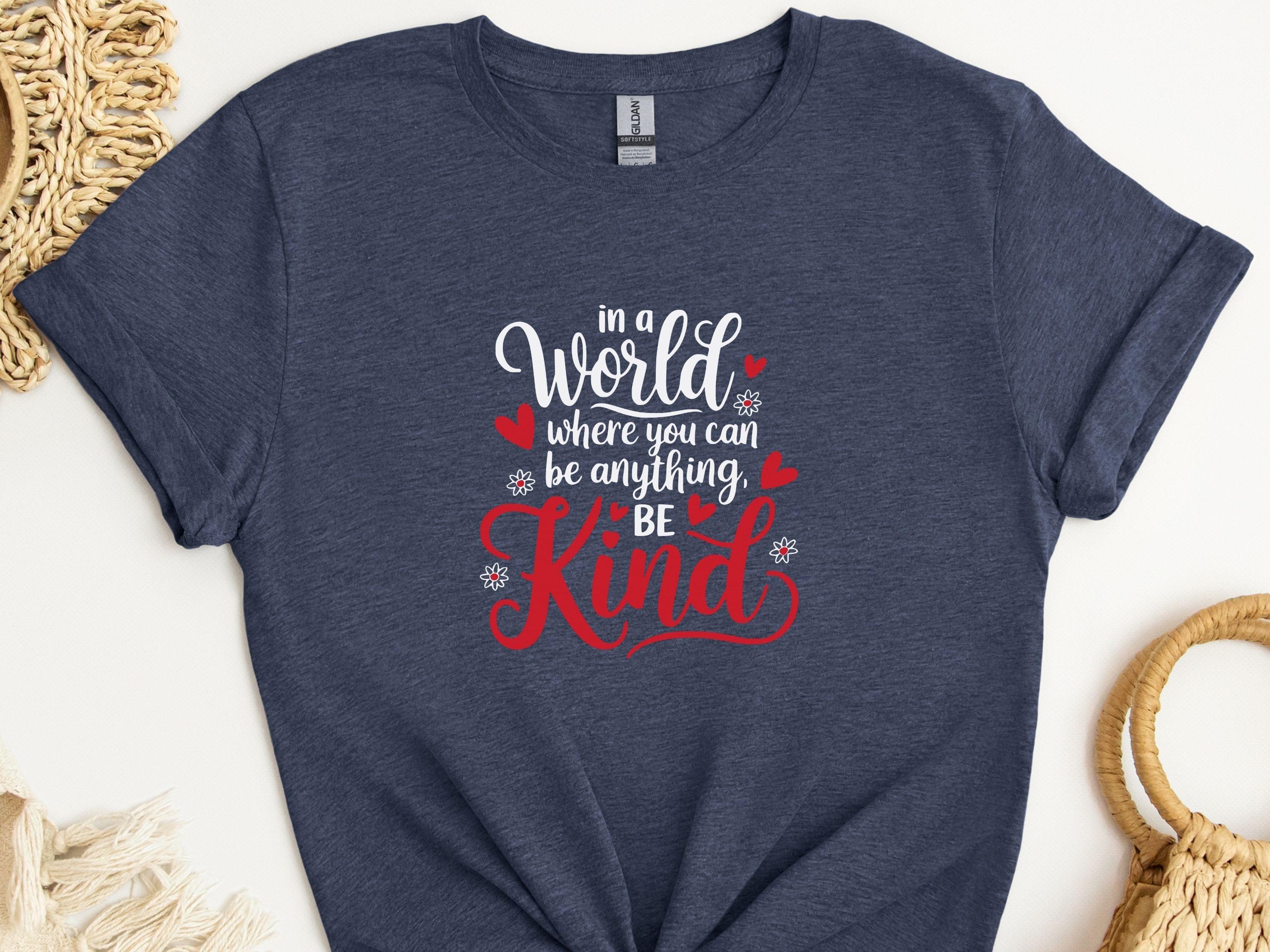 In A World Where You Can Be Anything Be Kind Tee-Heather Navy-Neurodiversity, ADHD & Autism Awareness & Acceptance T-Shirt by Daily Bloom