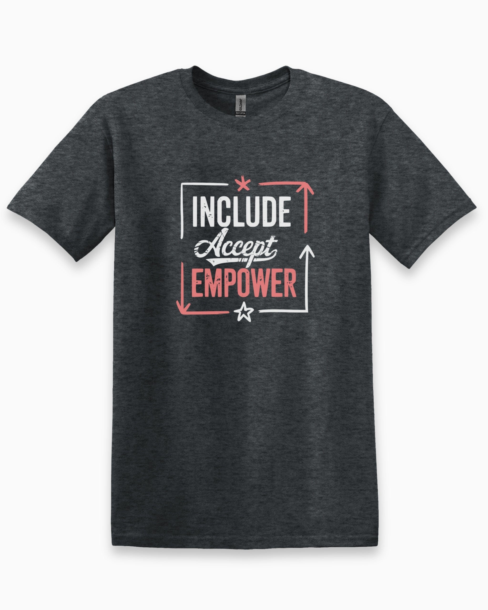 Include Accept Empower Tee-Dark Heather Grey-Neurodiversity, ADHD & Autism Awareness & Acceptance T-Shirt by Daily Bloom