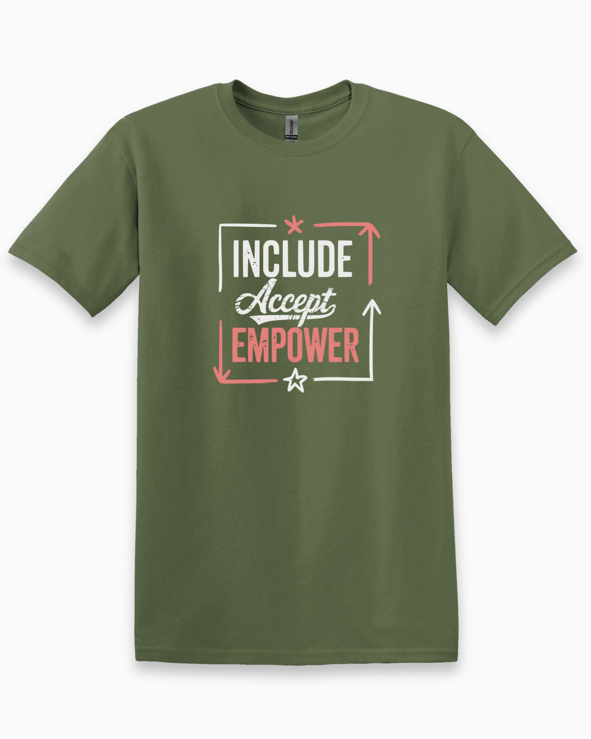 Include Accept Empower Tee-Military Green-Neurodiversity, ADHD & Autism Awareness & Acceptance T-Shirt by Daily Bloom