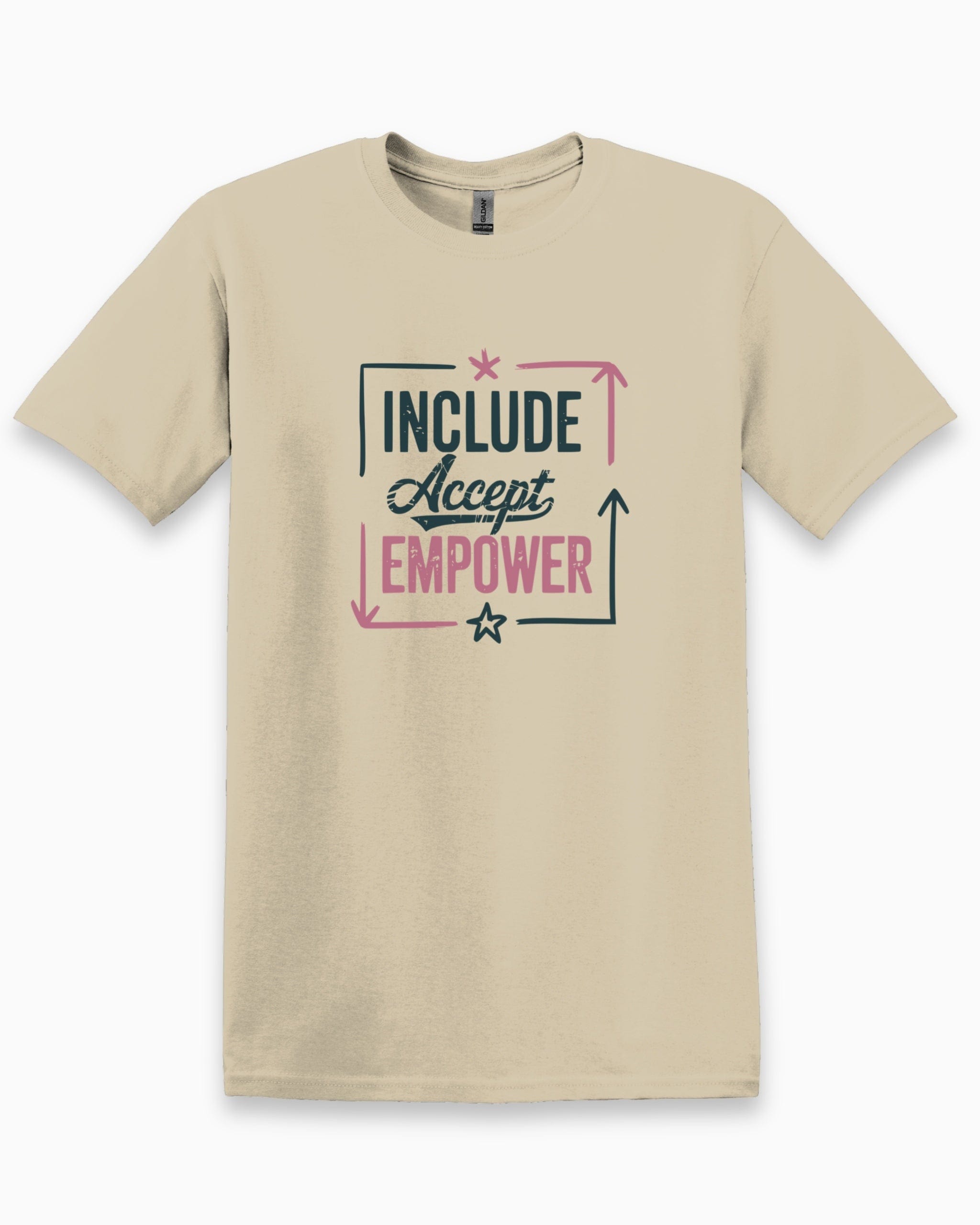 Include Accept Empower Tee-Sand-Neurodiversity, ADHD & Autism Awareness & Acceptance T-Shirt by Daily Bloom