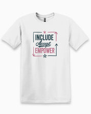 Include Accept Empower Tee-White-Neurodiversity, ADHD & Autism Awareness & Acceptance T-Shirt by Daily Bloom
