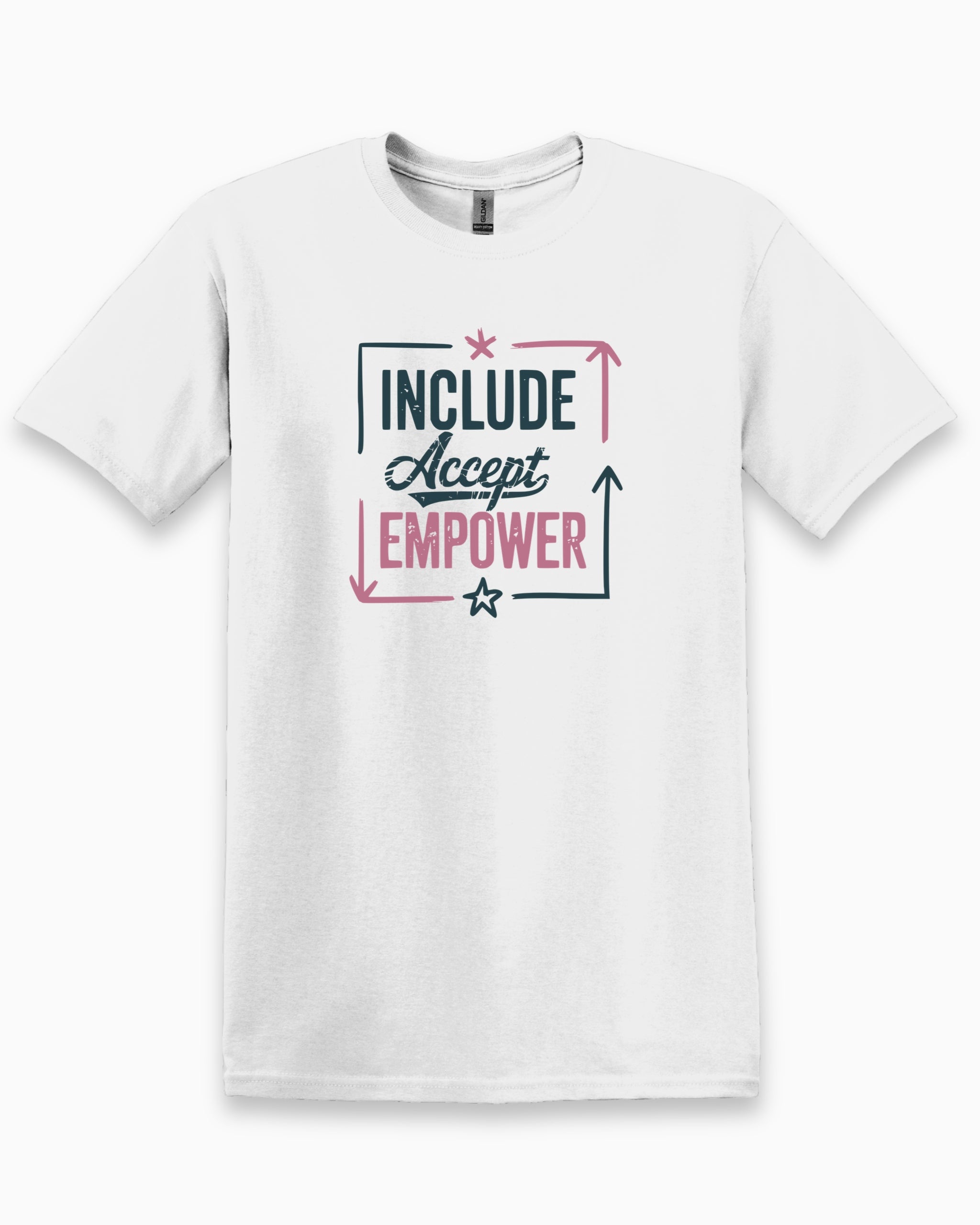 Include Accept Empower Tee-White-Neurodiversity, ADHD & Autism Awareness & Acceptance T-Shirt by Daily Bloom