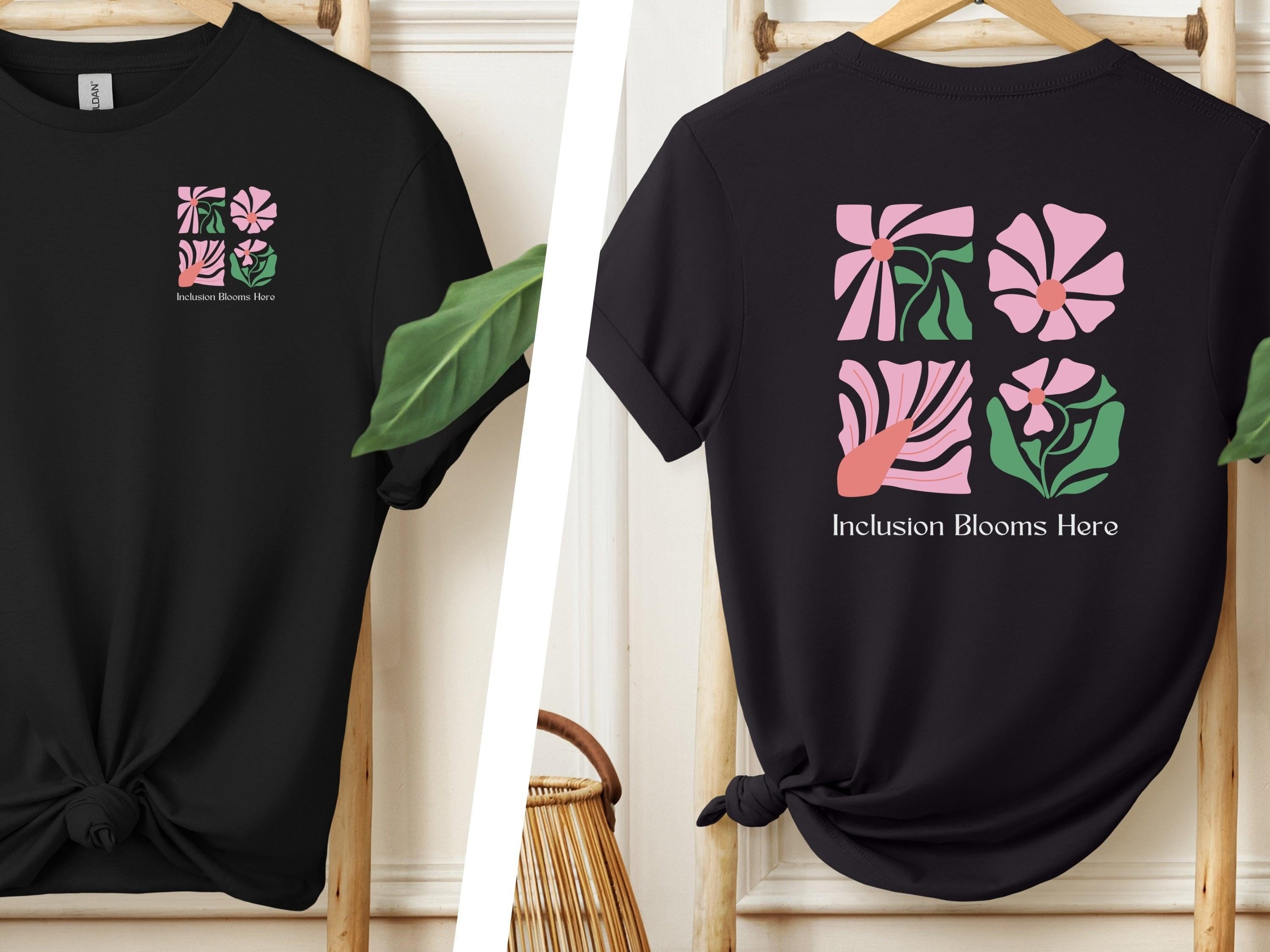 Inclusion Blooms Here Tee-Black-Neurodiversity, ADHD & Autism Awareness & Acceptance T-Shirt by Daily Bloom