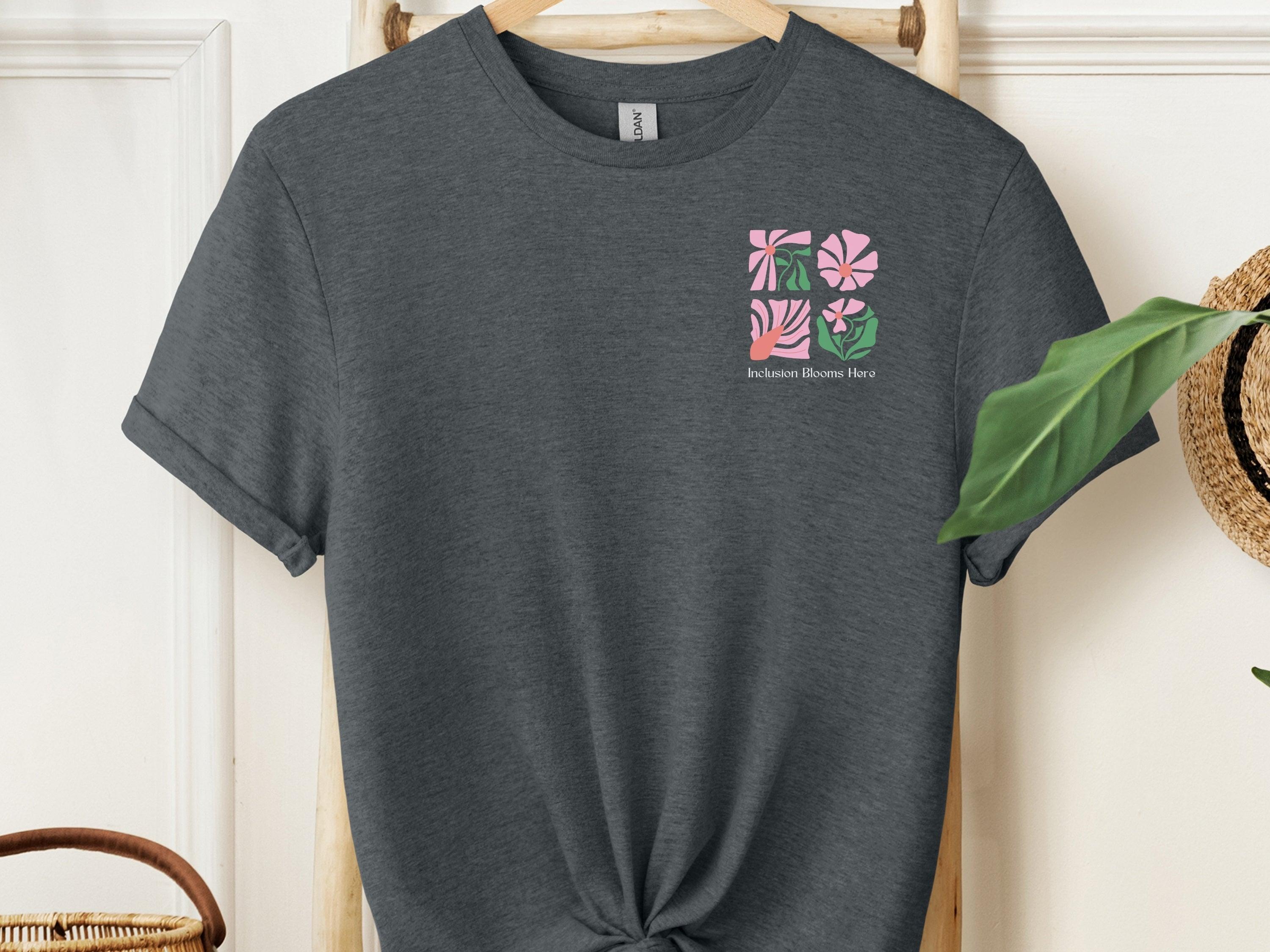 Inclusion Blooms Here Tee-Dark Heather Grey-Neurodiversity, ADHD & Autism Awareness & Acceptance T-Shirt by Daily Bloom