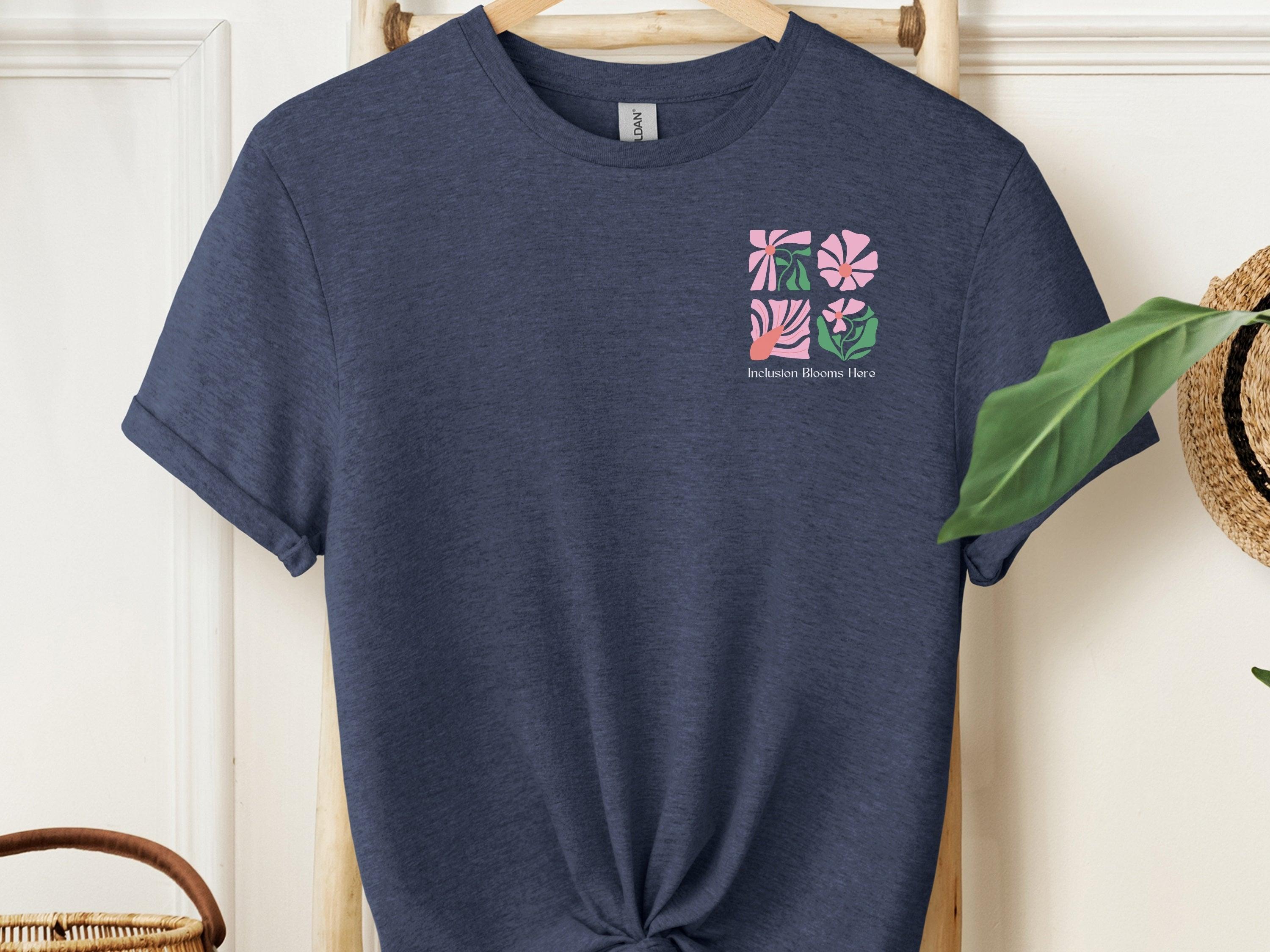 Inclusion Blooms Here Tee-Heather Navy-Neurodiversity, ADHD & Autism Awareness & Acceptance T-Shirt by Daily Bloom
