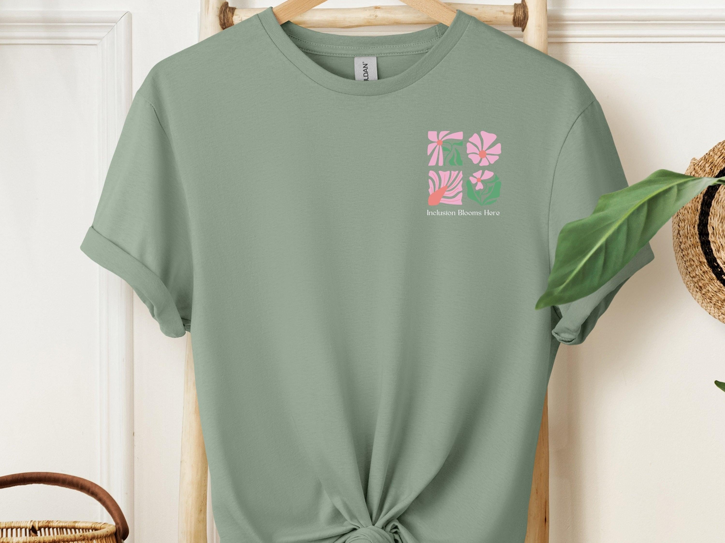 Inclusion Blooms Here Tee-Sage-Neurodiversity, ADHD & Autism Awareness & Acceptance T-Shirt by Daily Bloom