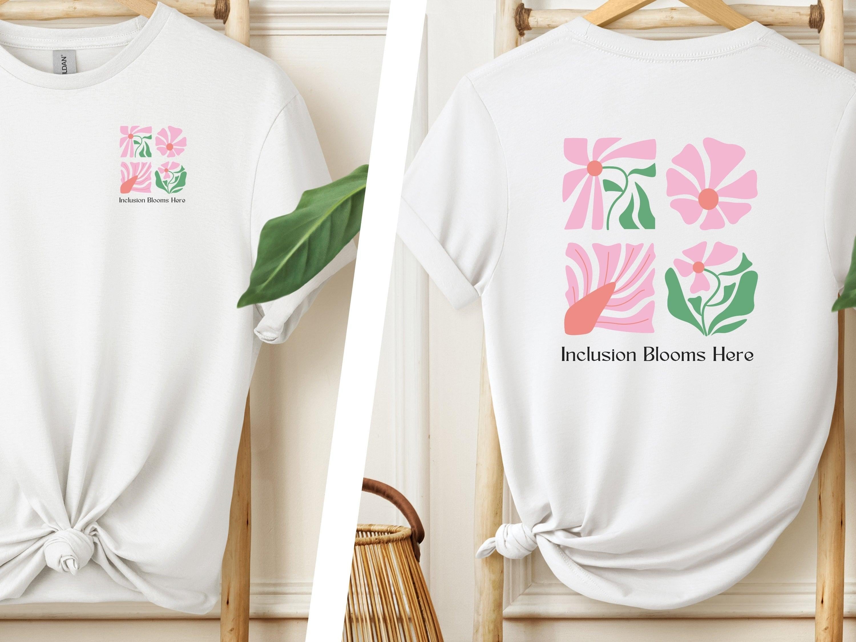 Inclusion Blooms Here Tee-White-Neurodiversity, ADHD & Autism Awareness & Acceptance T-Shirt by Daily Bloom