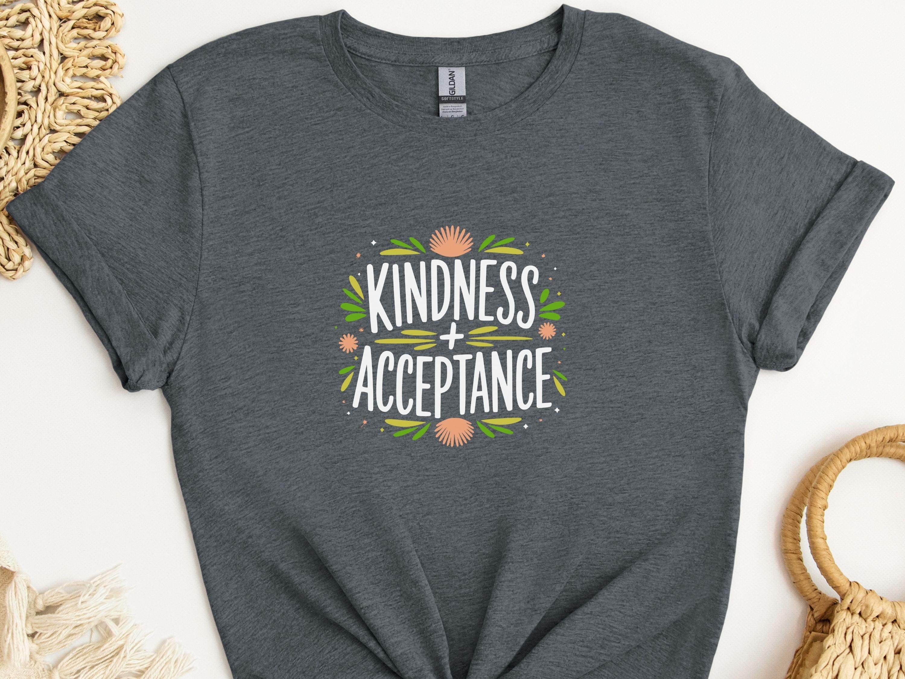 Kindness + Acceptance Tee-Dark Heather Grey-Neurodiversity, ADHD & Autism Awareness & Acceptance T-Shirt by Daily Bloom