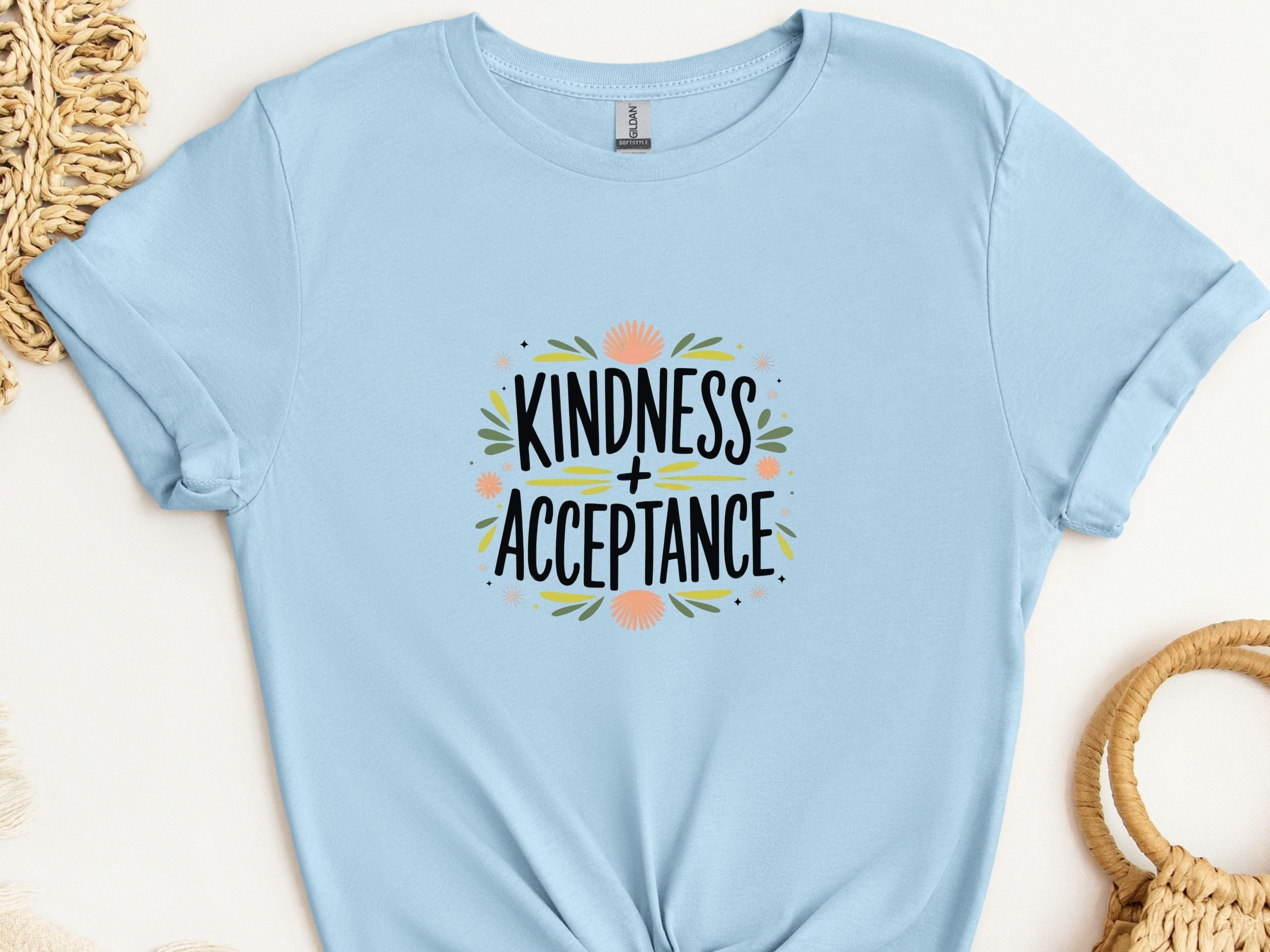 Kindness + Acceptance Tee-Light Blue-Neurodiversity, ADHD & Autism Awareness & Acceptance T-Shirt by Daily Bloom