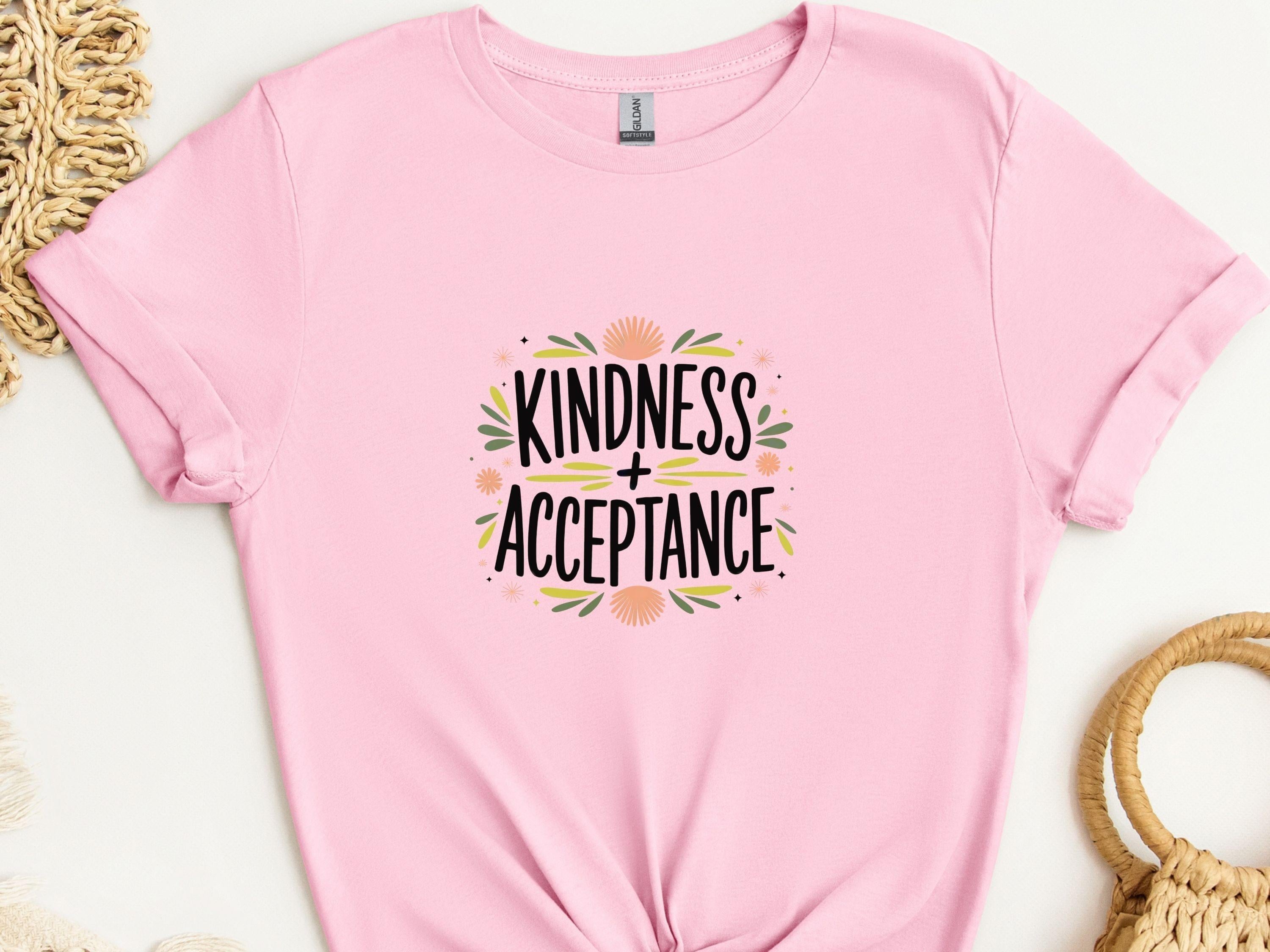 Kindness + Acceptance Tee-Light Pink-Neurodiversity, ADHD & Autism Awareness & Acceptance T-Shirt by Daily Bloom